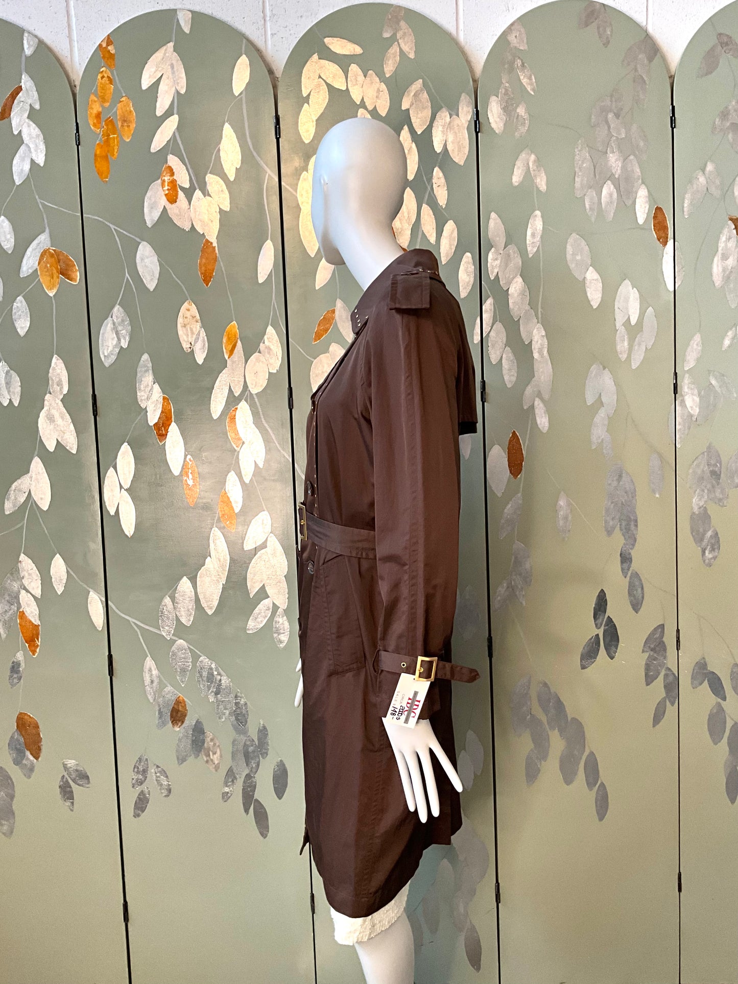 Vintage 2000s Georges Rech Brown Studded Trench Coat, M/L