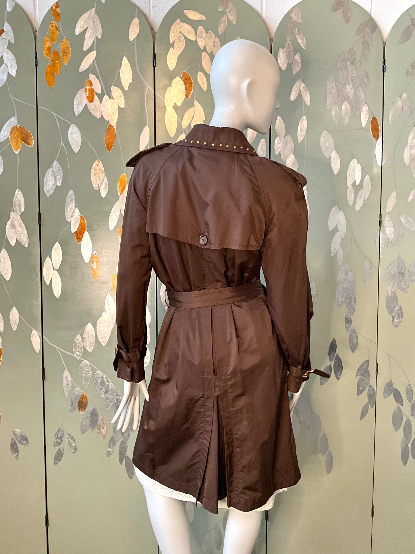 Vintage 2000s Georges Rech Brown Studded Trench Coat, M/L