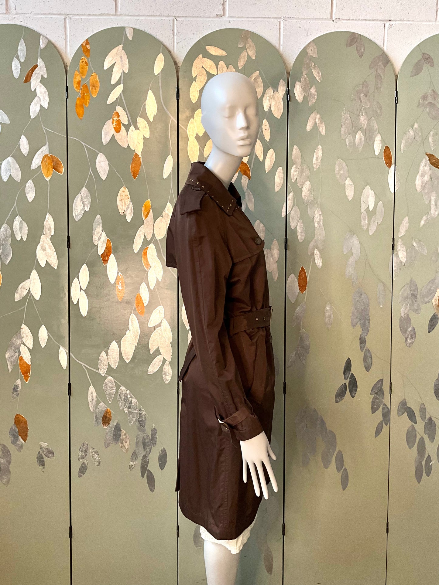 Vintage 2000s Georges Rech Brown Studded Trench Coat, M/L