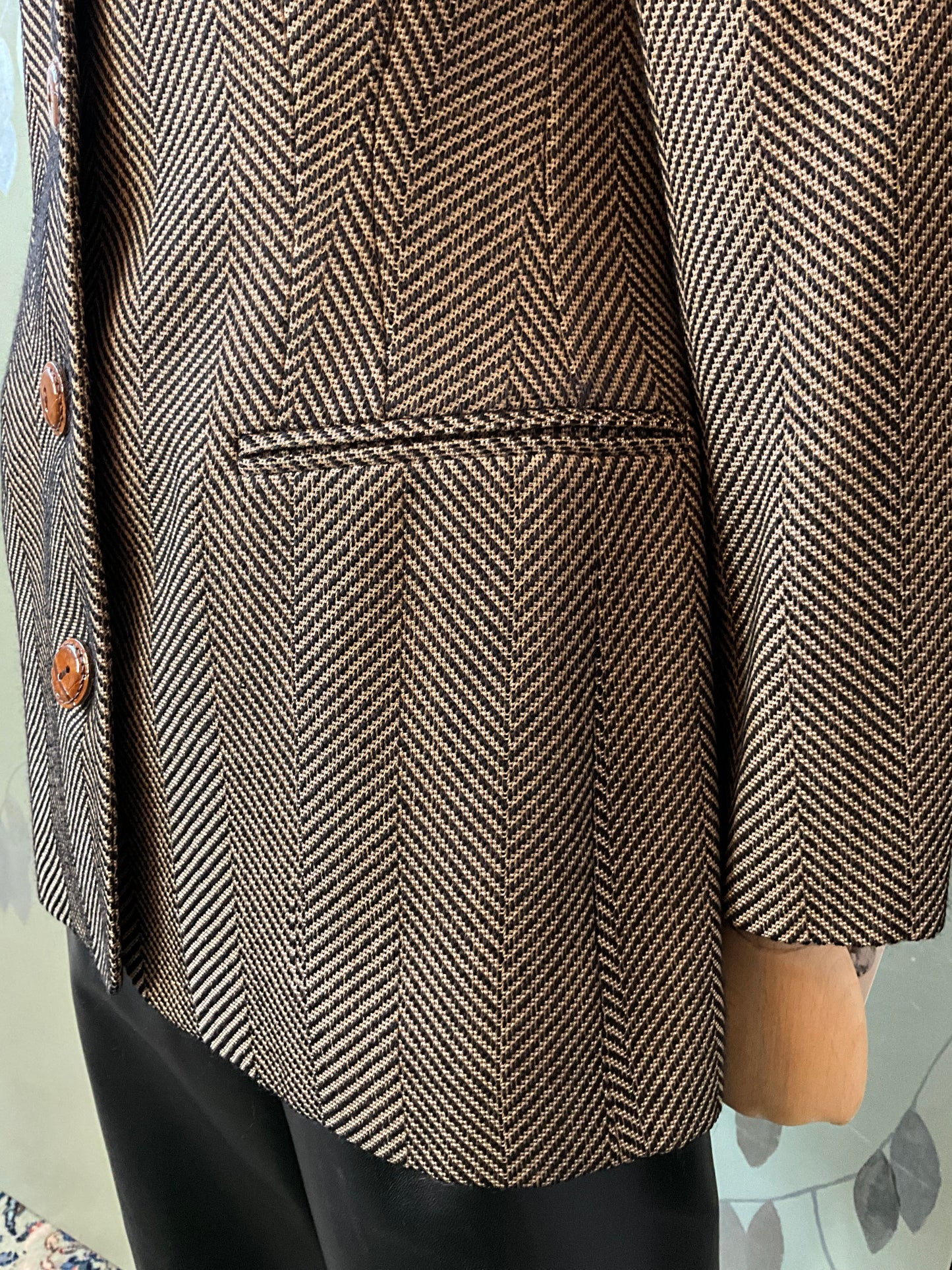 Vintage 1980s Gianfranco Ferré Brown & Black Herringbone Wool Blazer, M-L