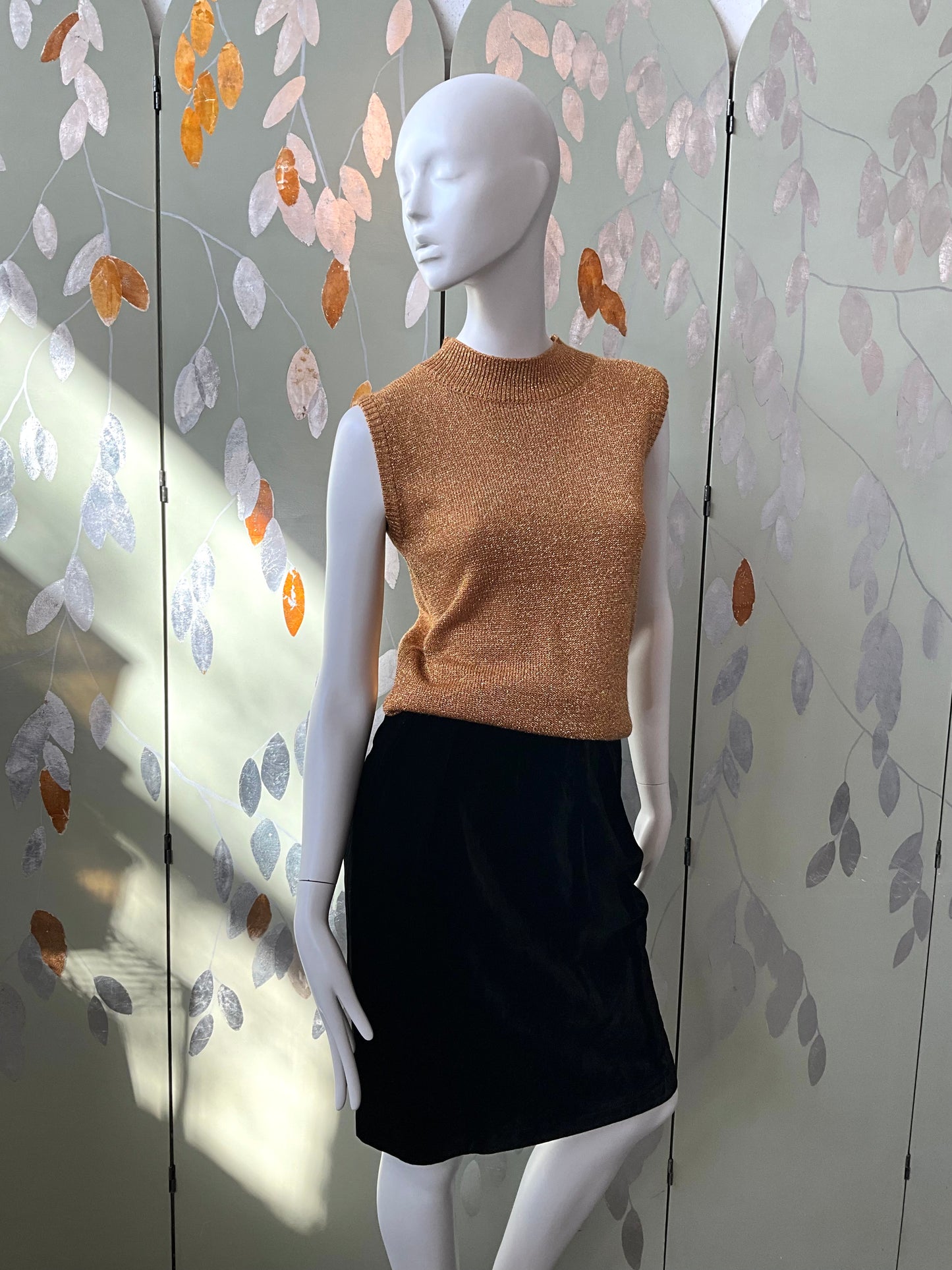 Vintage 1990s Gold Mock Neck Sleeveless Knit Top, S-M