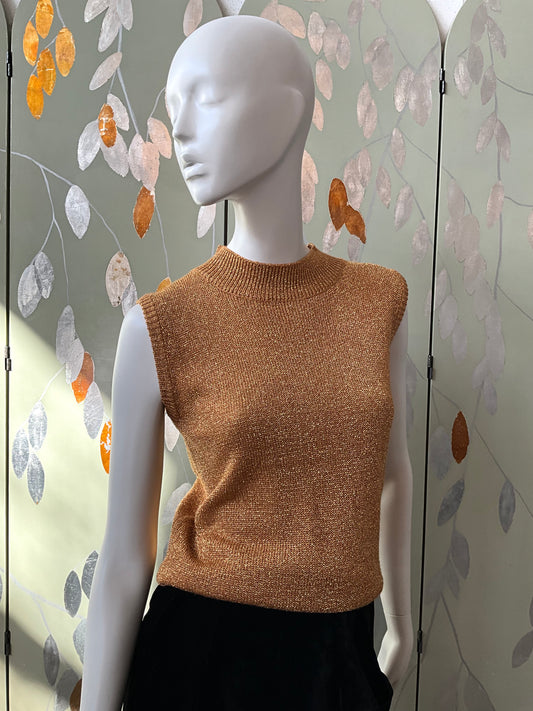 Vintage 1990s Gold Mock Neck Sleeveless Knit Top, S-M