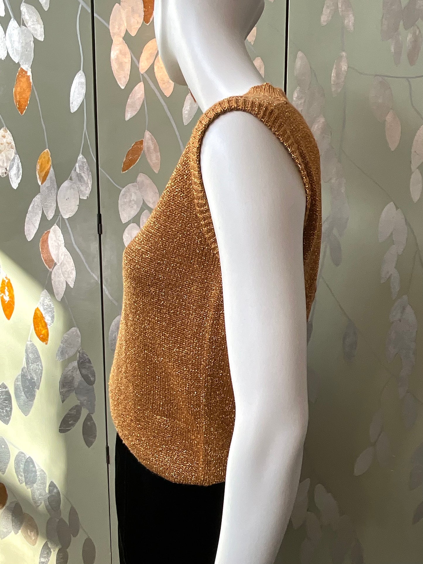 Vintage 1990s Gold Mock Neck Sleeveless Knit Top, S-M