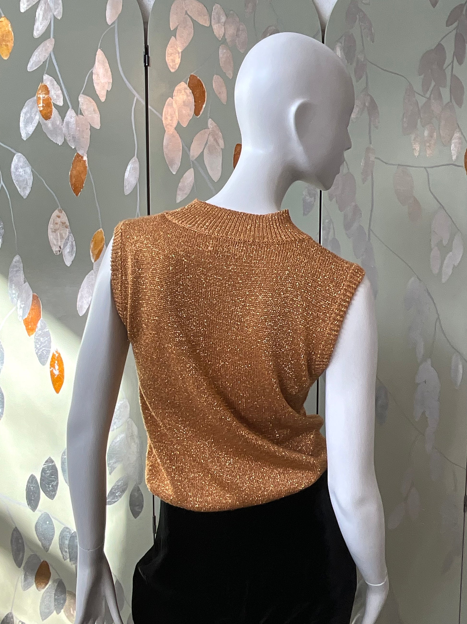 Vintage 1990s Gold Mock Neck Sleeveless Knit Top, S-M