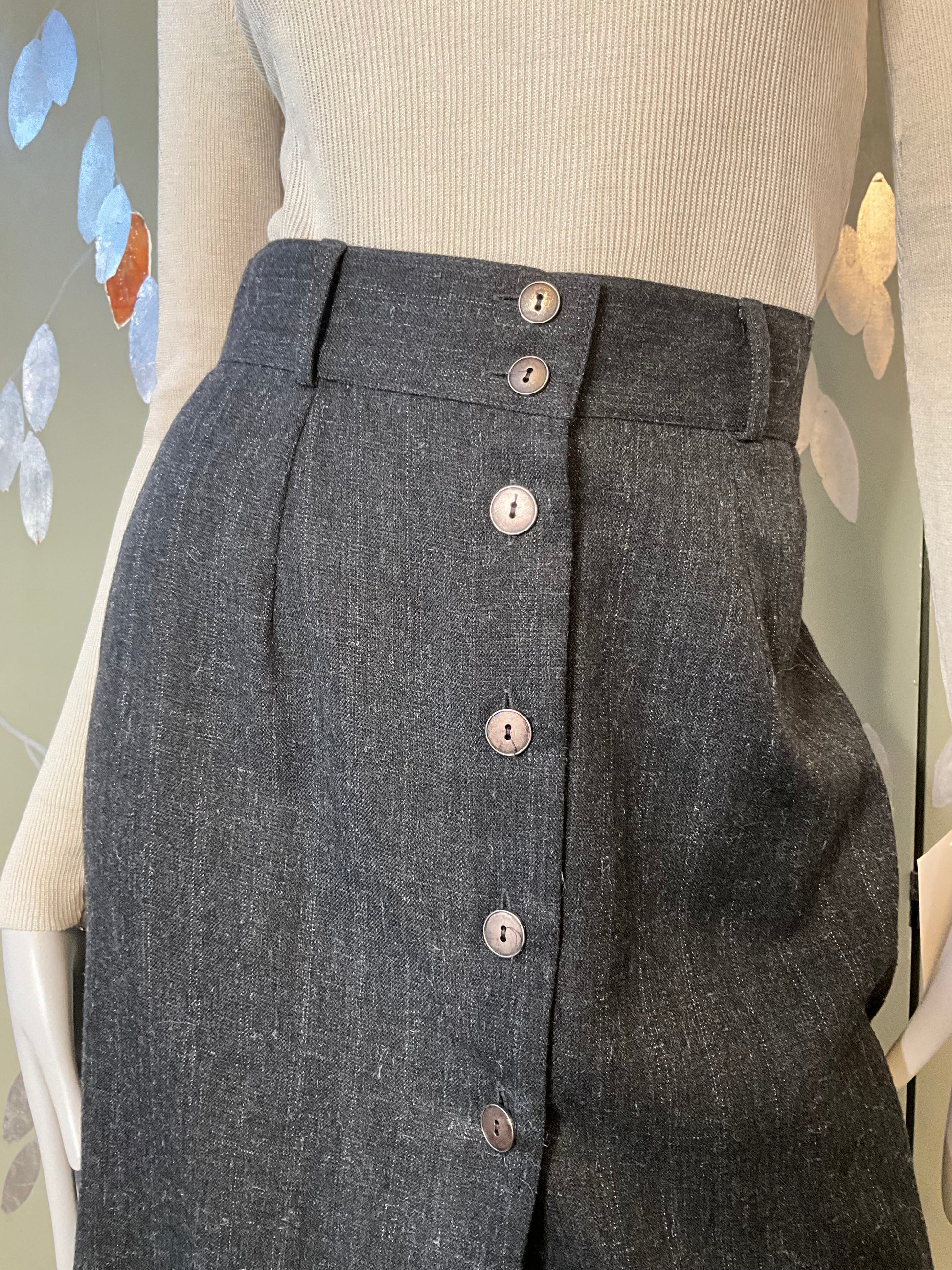 Vintage 1980s Grey Metallic Pinstripe Skirt and Waistcoat Suit, Medium 