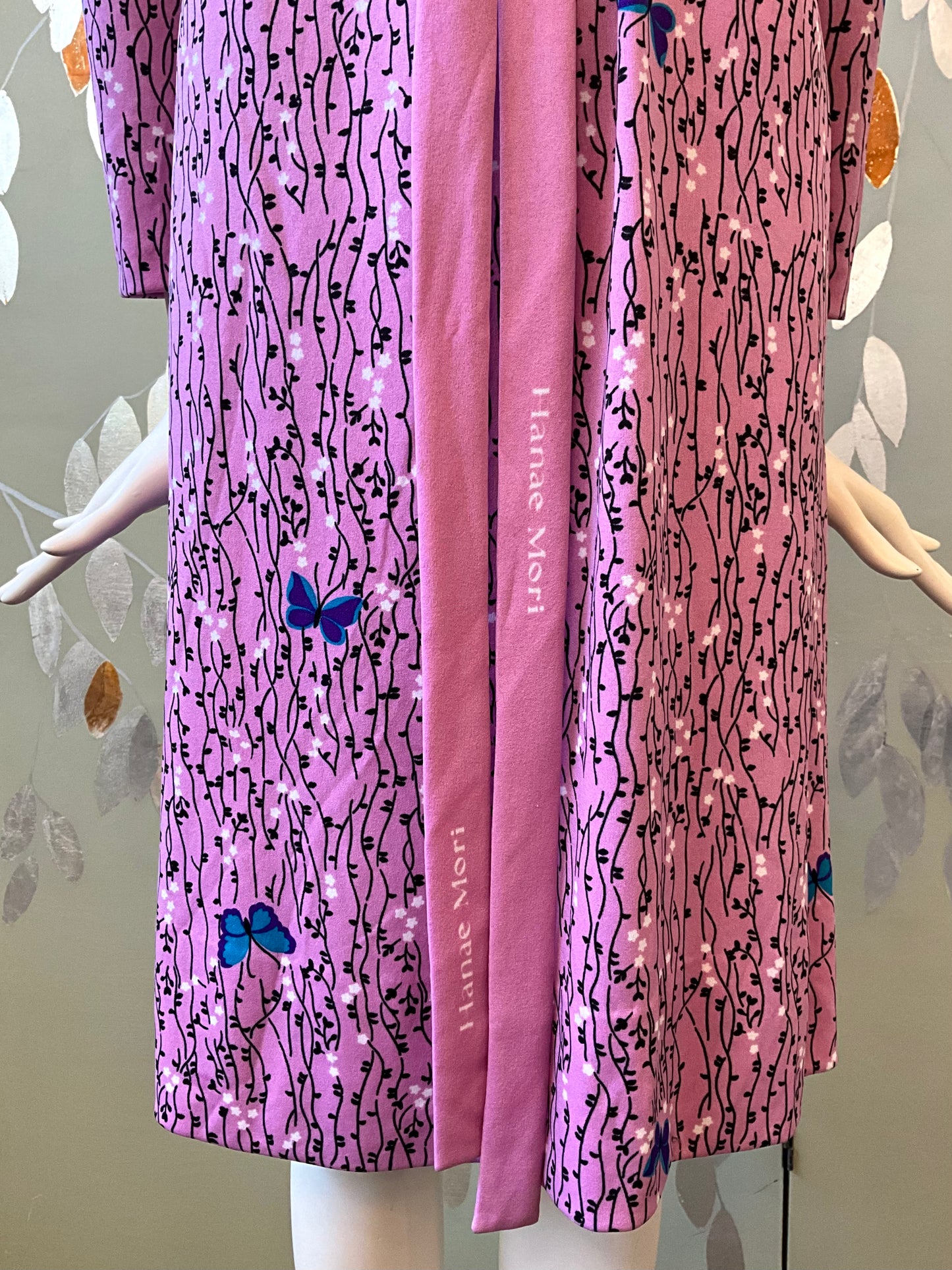 Vintage 1970s Hanae Mori Pink Butterfly Print Jersey Dress, Medium