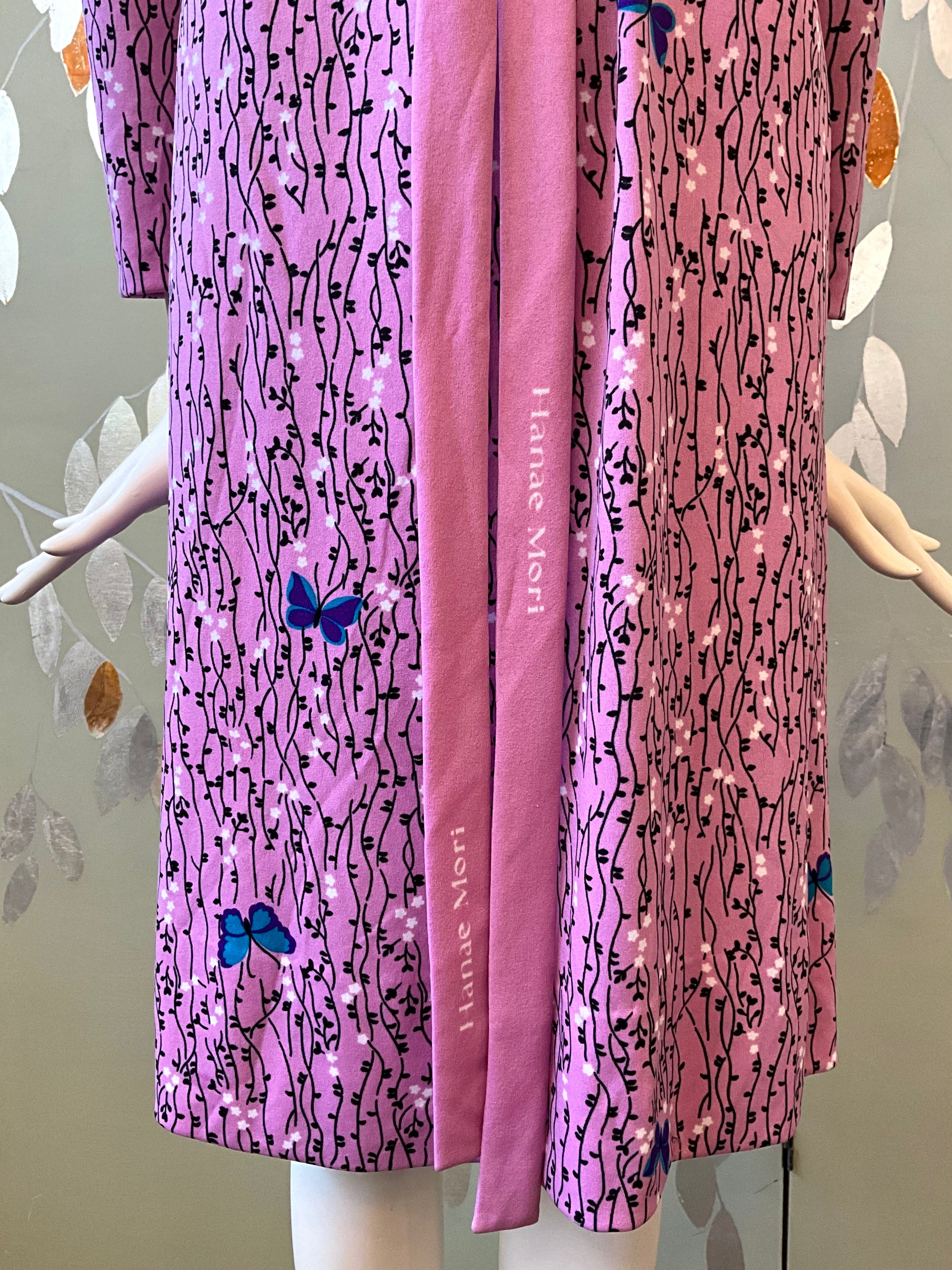 Vintage 1970s Hanae Mori Pink Butterfly Print Jersey Dress, Medium