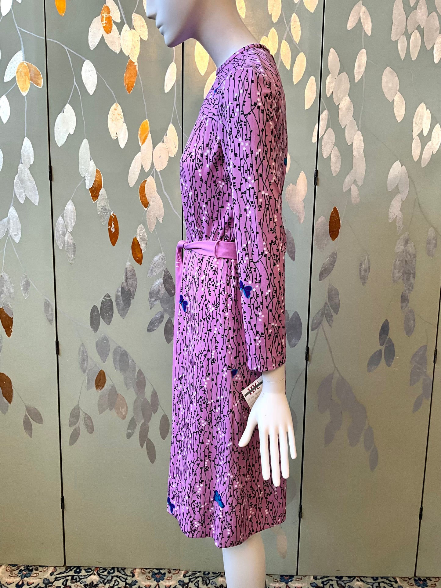 Vintage 1970s Hanae Mori Pink Butterfly Print Jersey Dress, Medium