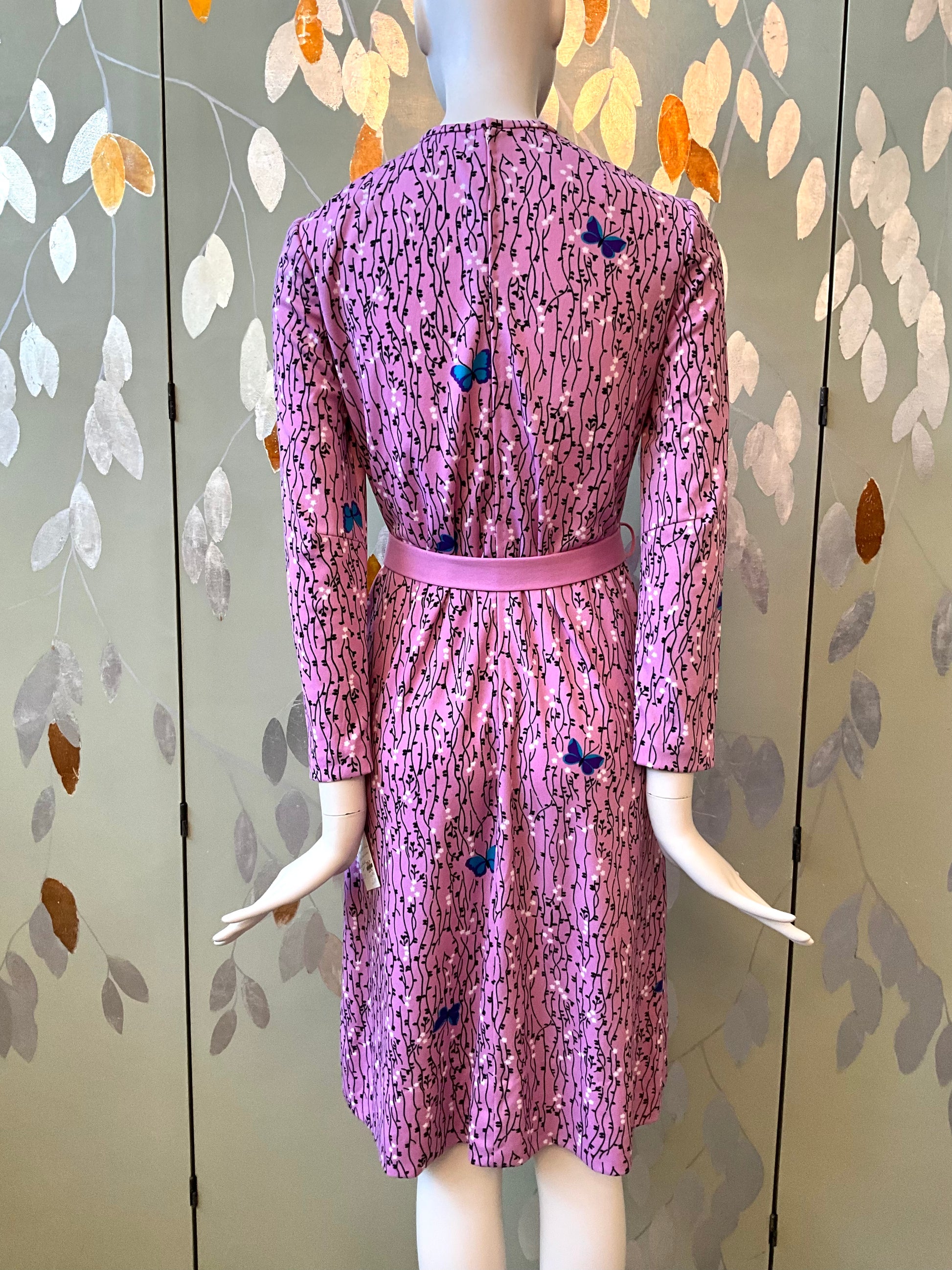 Vintage 1970s Hanae Mori Pink Butterfly Print Jersey Dress, Medium