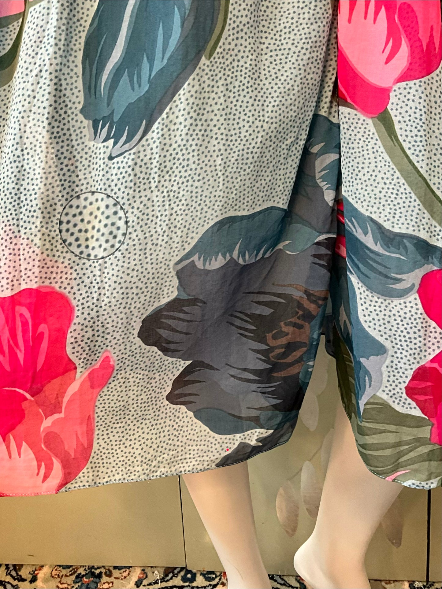 Vintage 1980s Hanae Mori Blue and Pink Floral Day Dress, Small 