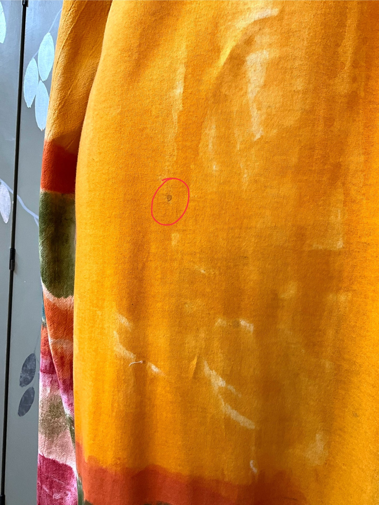 Vintage 1990s Orange Yellow Hand Painted Cotton Maxi Dress and Jacket, Large