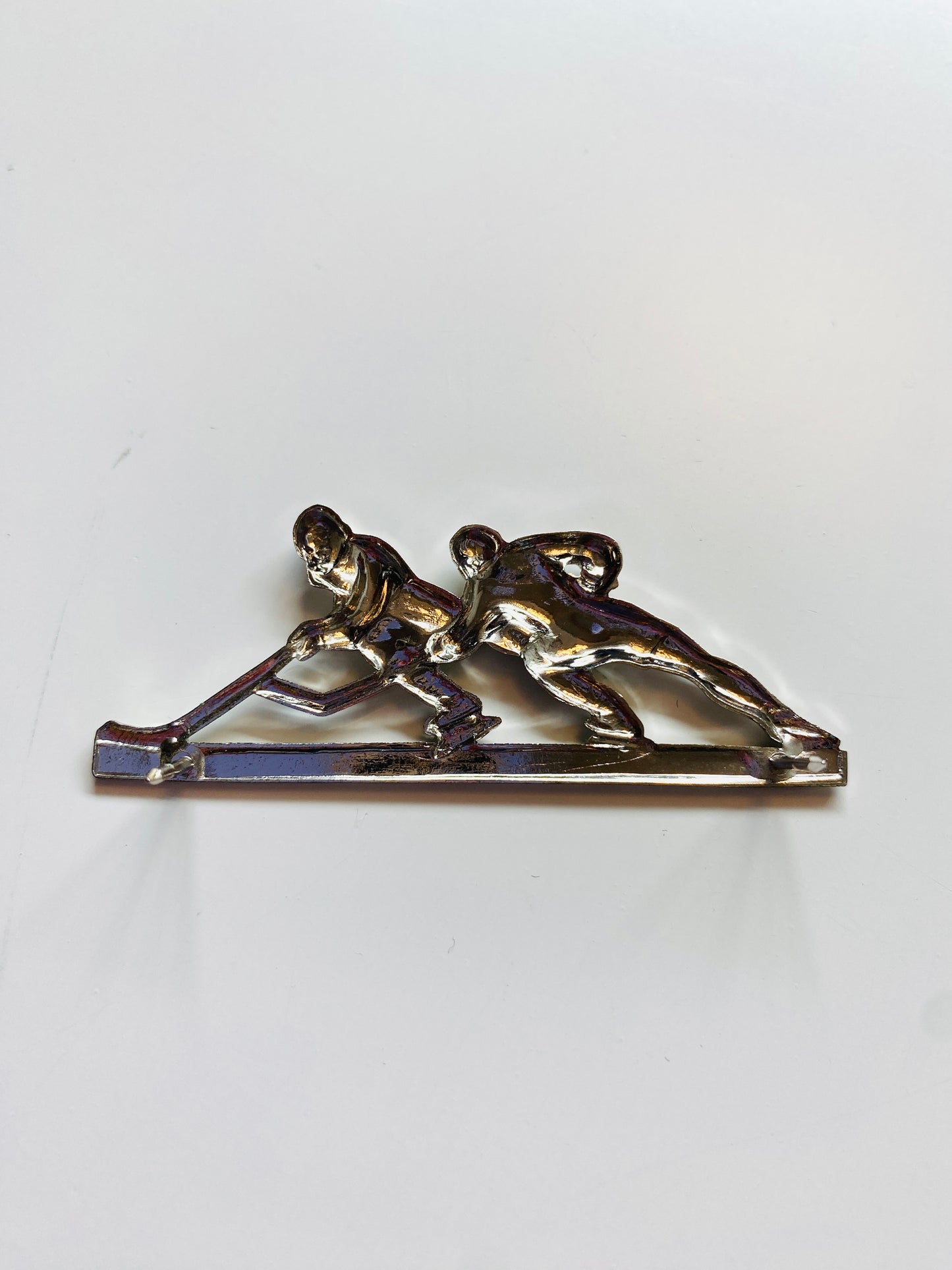 Vintage Deadstock Men's Silver Metal Hockey Sports Brooch, Jacket Lapel Pin