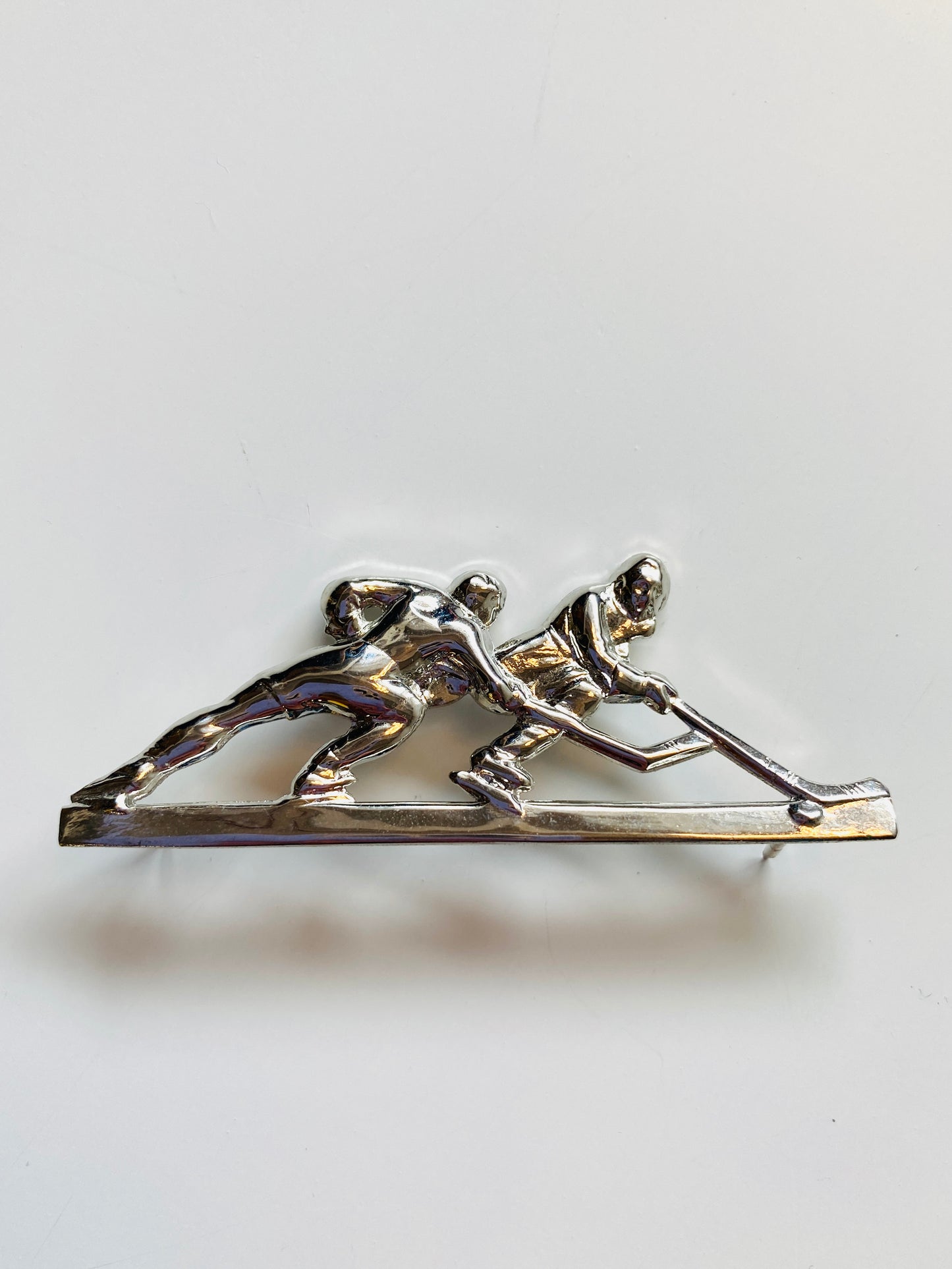 Vintage Deadstock Men's Silver Metal Hockey Sports Brooch, Jacket Lapel Pin