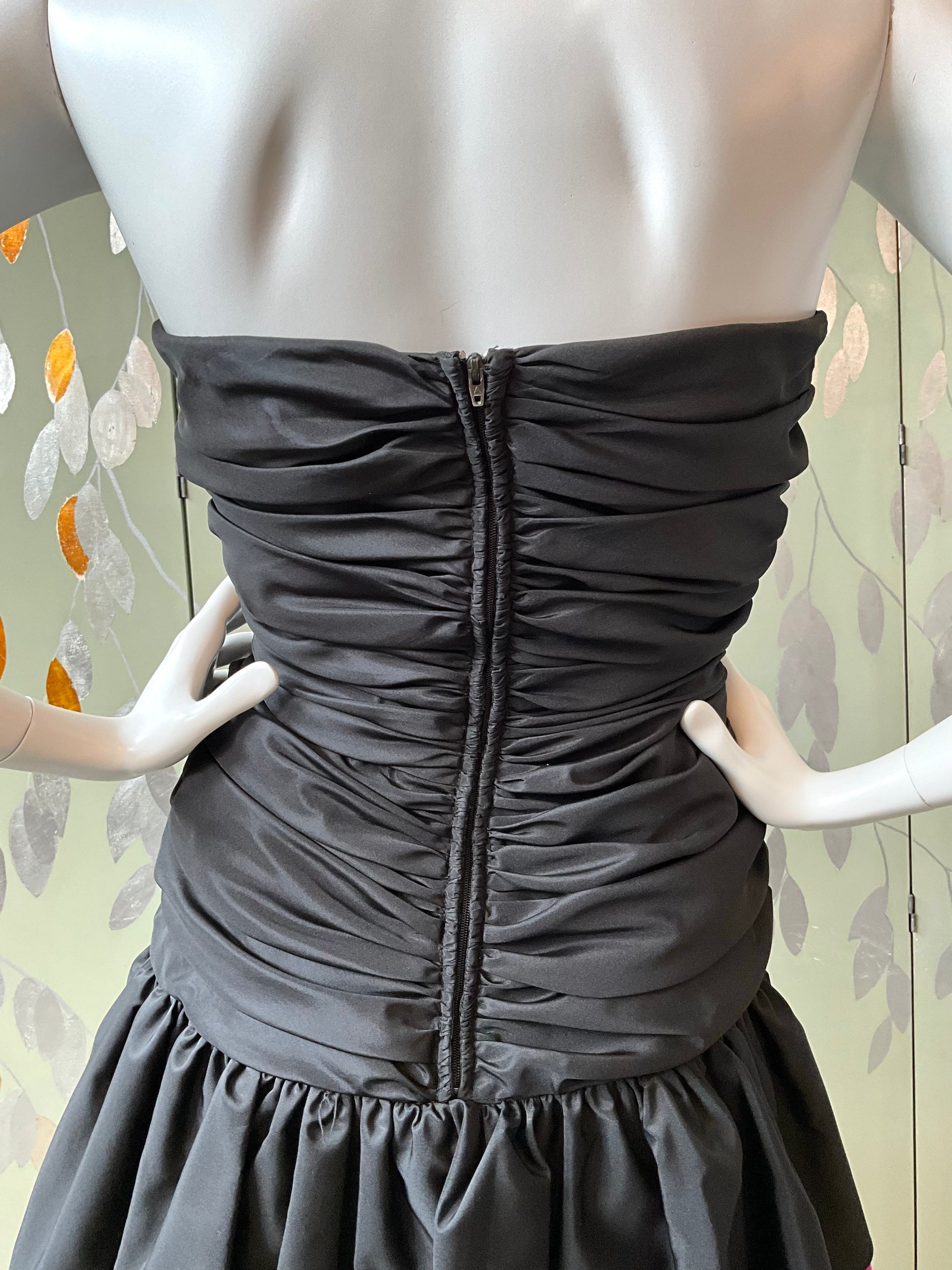 Vintage 1980s Black Pink Double Tier Lori Ann Party Dress, S-M Vintage 1980s Black Pink Double Tier Lori Ann Party Dress, S-M