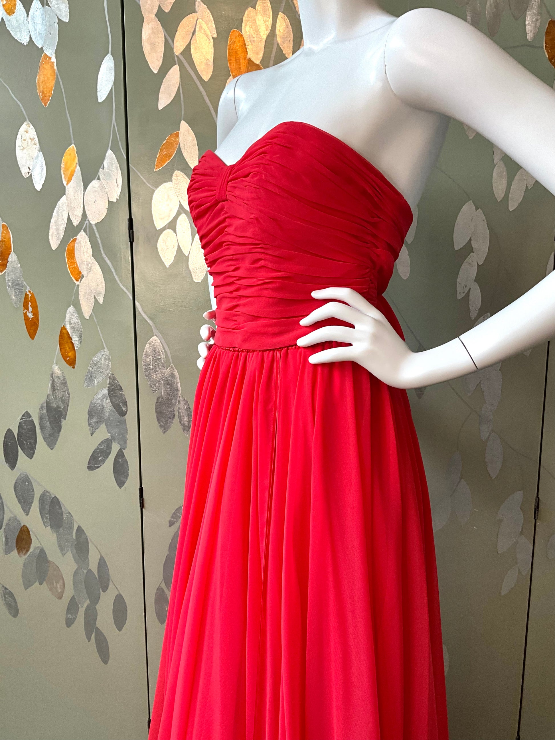 Vintage 1980s Coral Red 2 Piece Dress, Wayne Clark, Small 