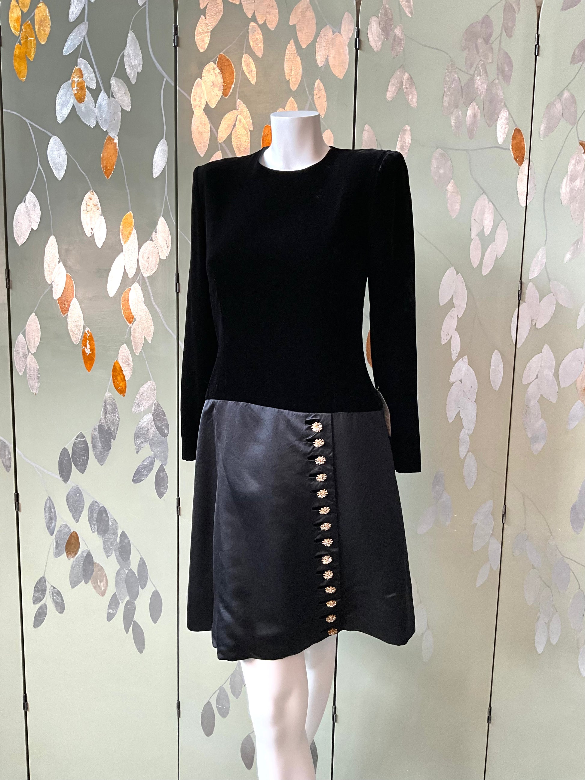Vintage 1980s Black Velvet Carolina Herrera Dress, Small 