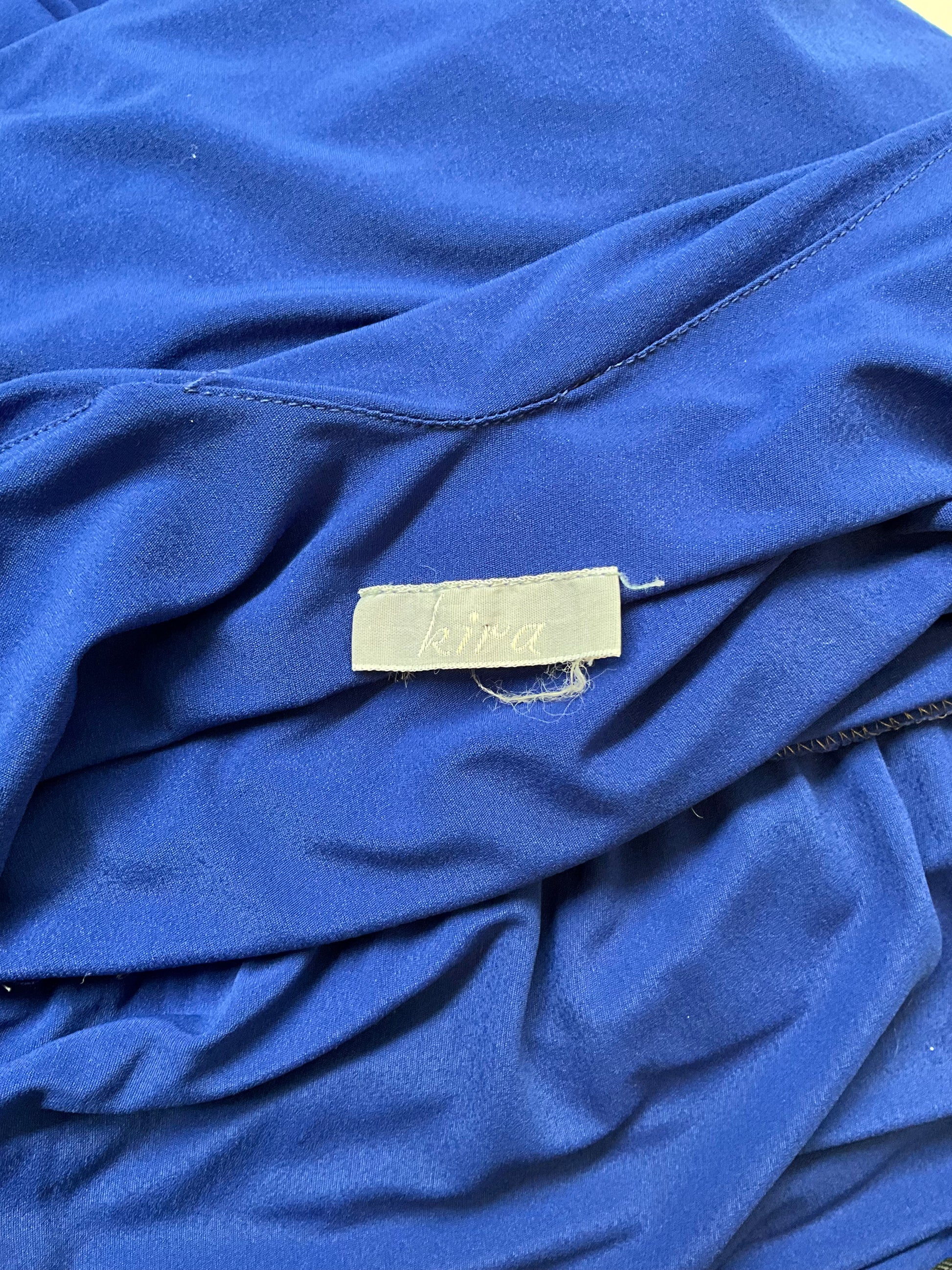 Vintage 1980s Blue Jersey Dress, Medium 
