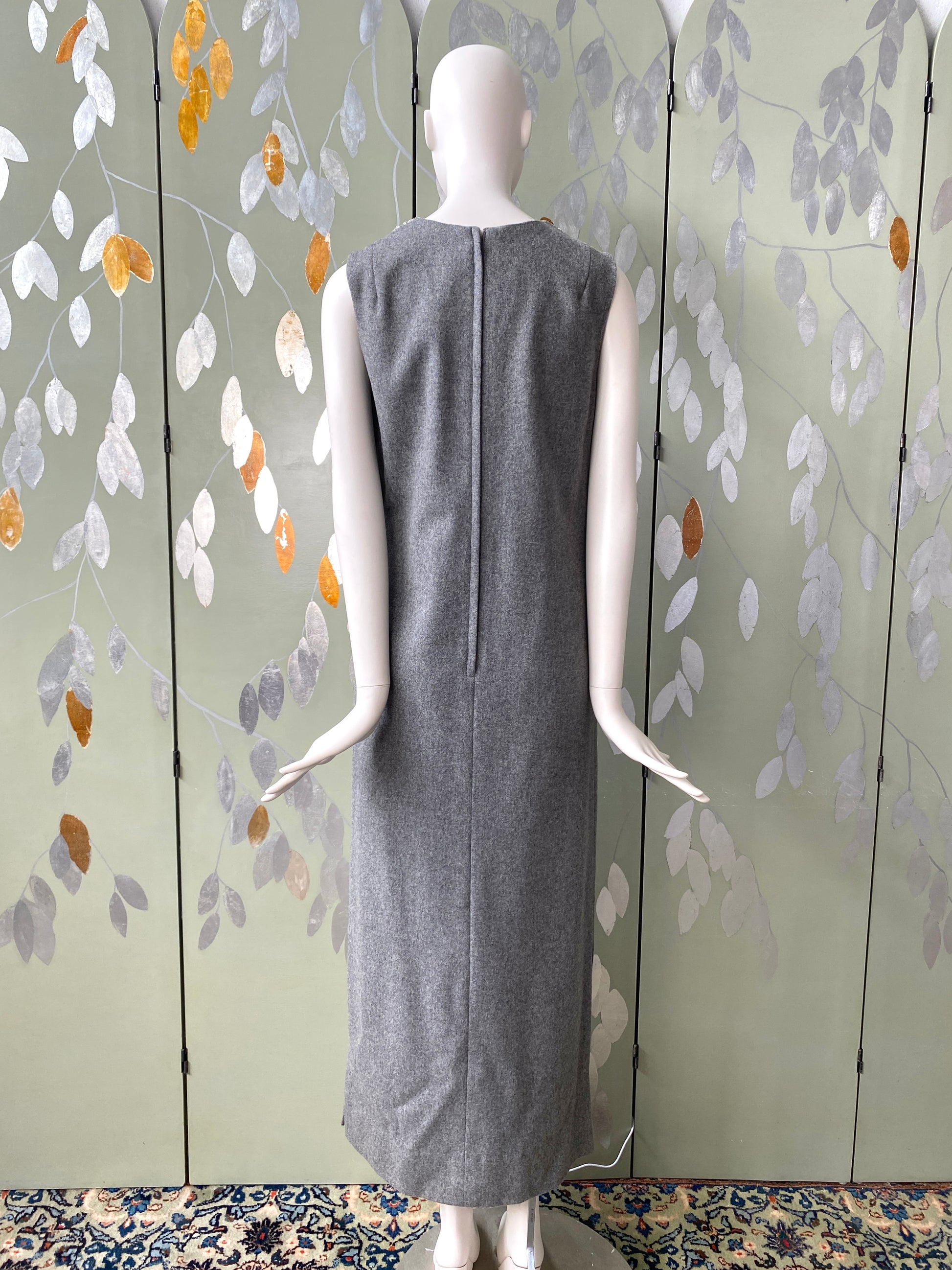 Vintage 1960s Nelly de Grab Grey Maxi Wool Sheath Dress, Medium Vintage 1960s Nelly de Grab Grey Maxi Wool Sheath Dress, Medium