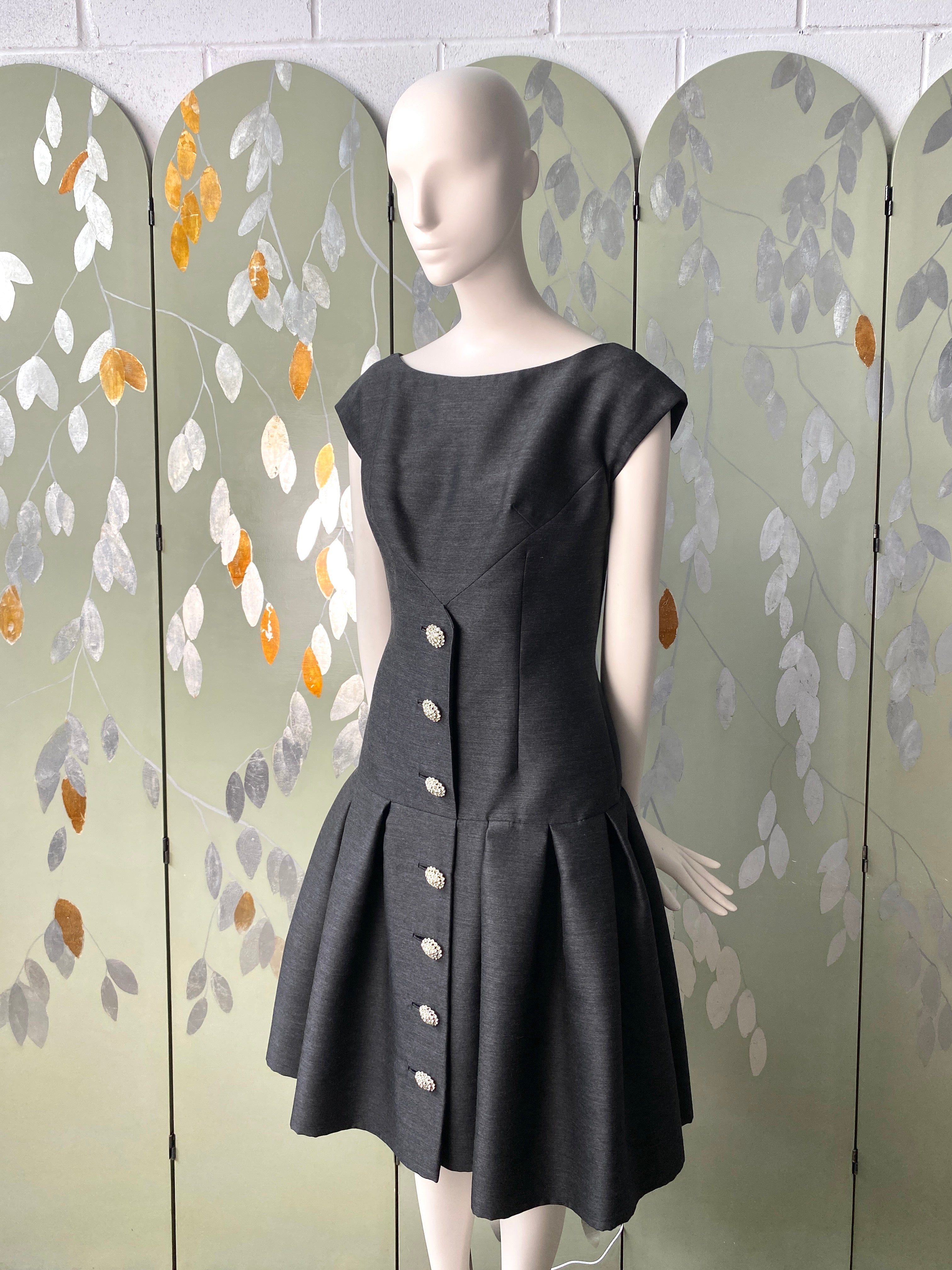 Vintage 1960s Grey Dropwaist Party Dress Small Ian Drummond Vintage