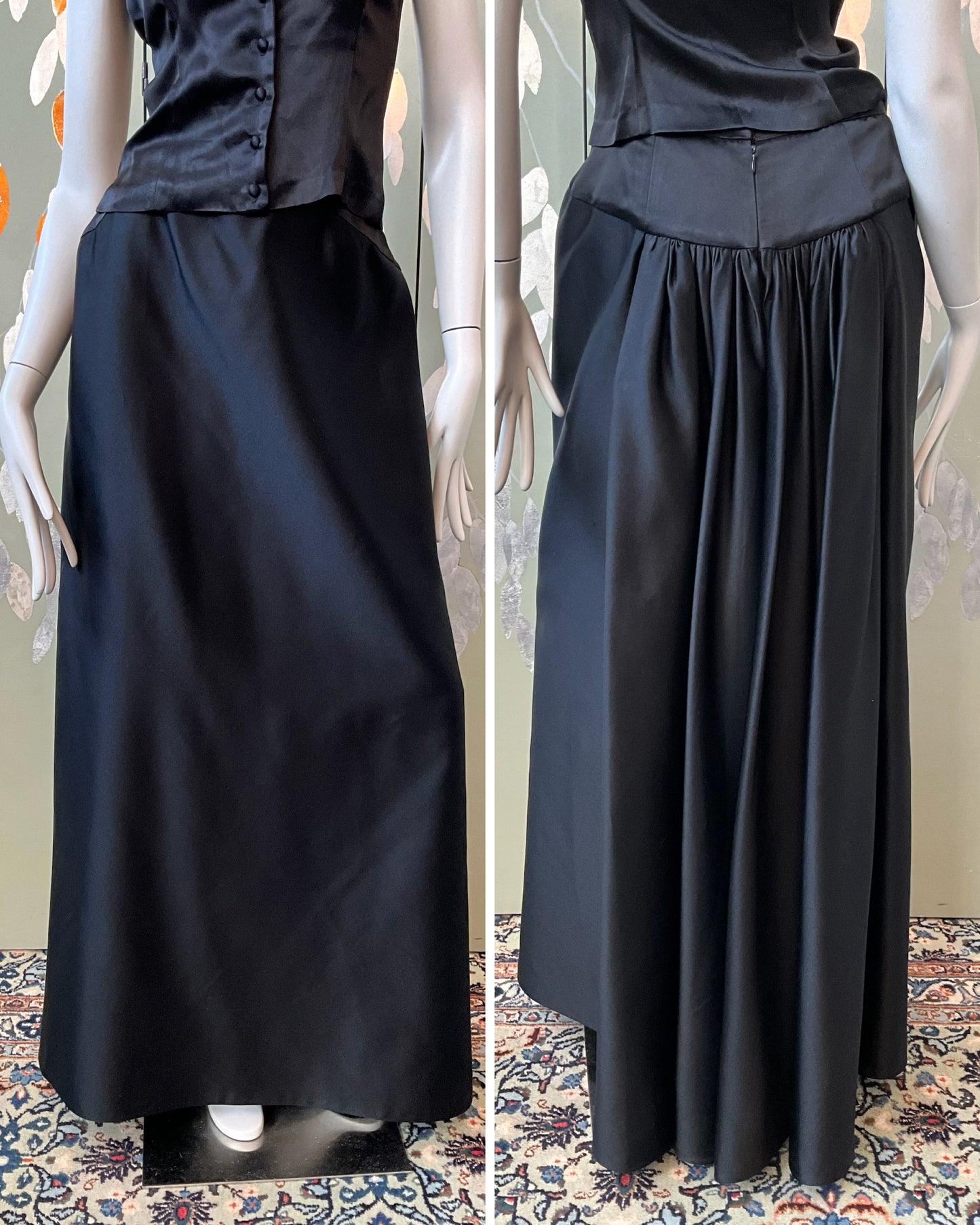 Vintage 1990s Black Satin Maxi Evening Skirt, Small 