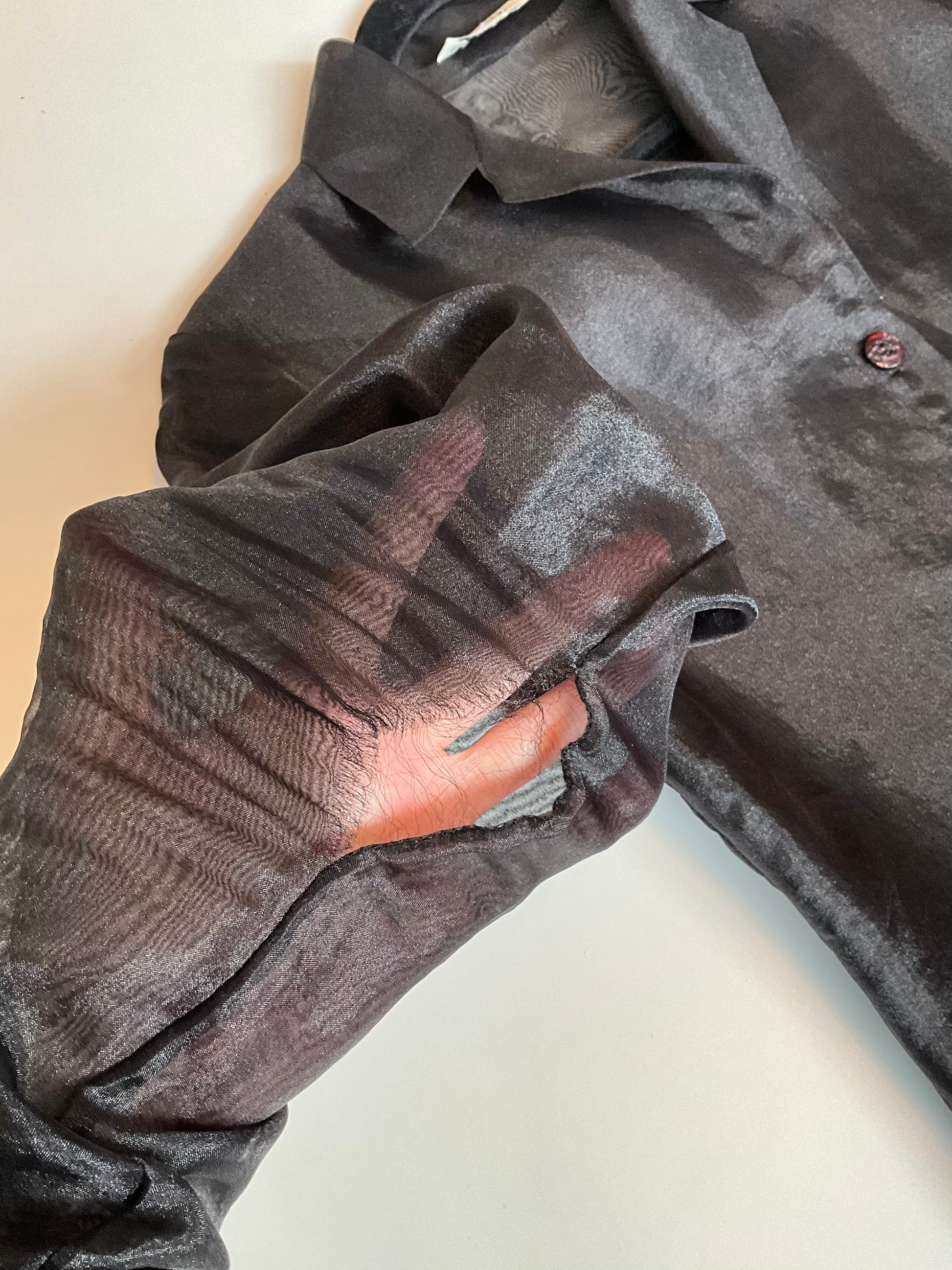 Vintage 1990s Sheer Black Organza Long Sleeve Blouse, S/M