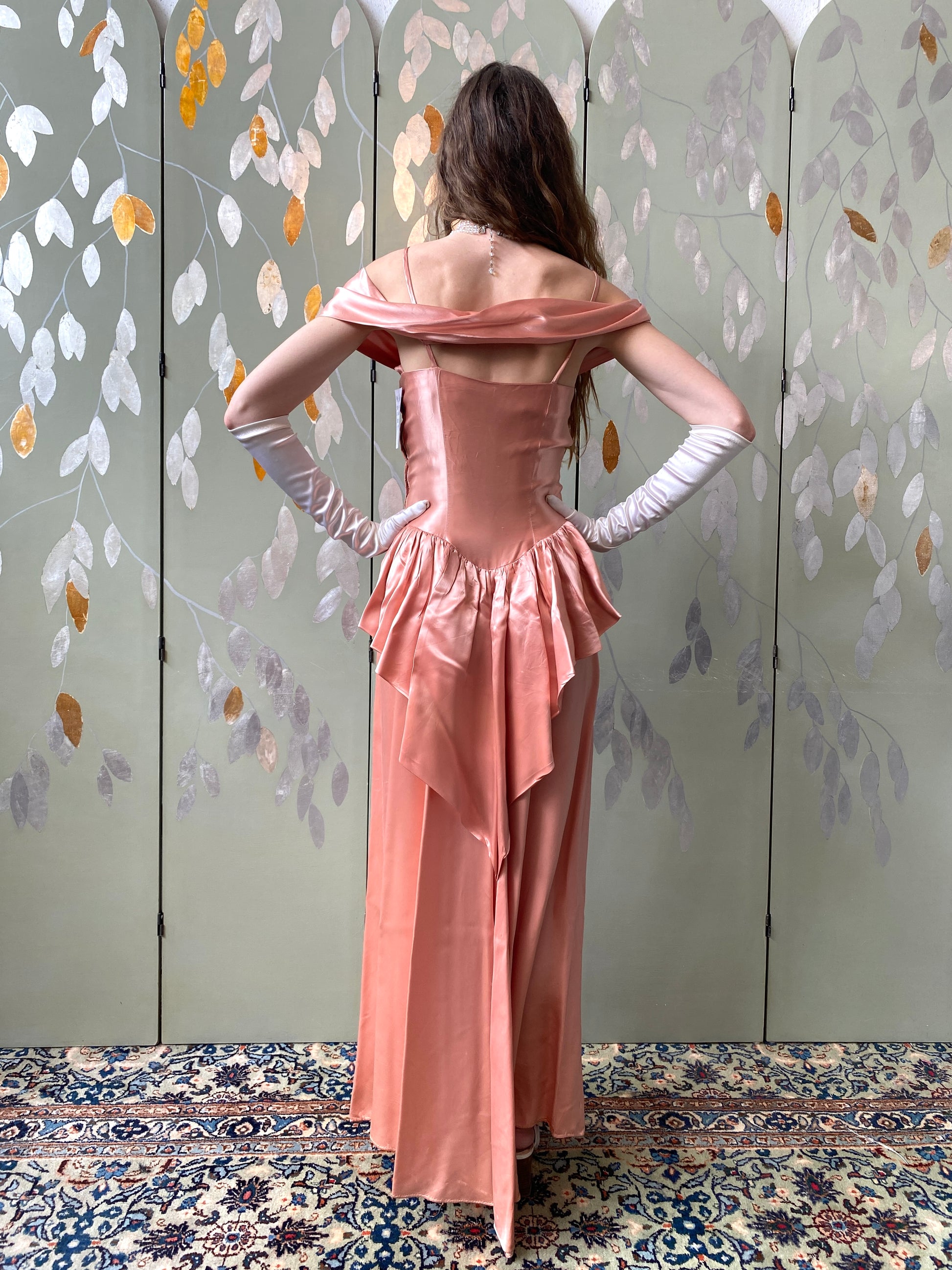 Vintage 1940s Dusky Pink Liquid Satin Gown, XS