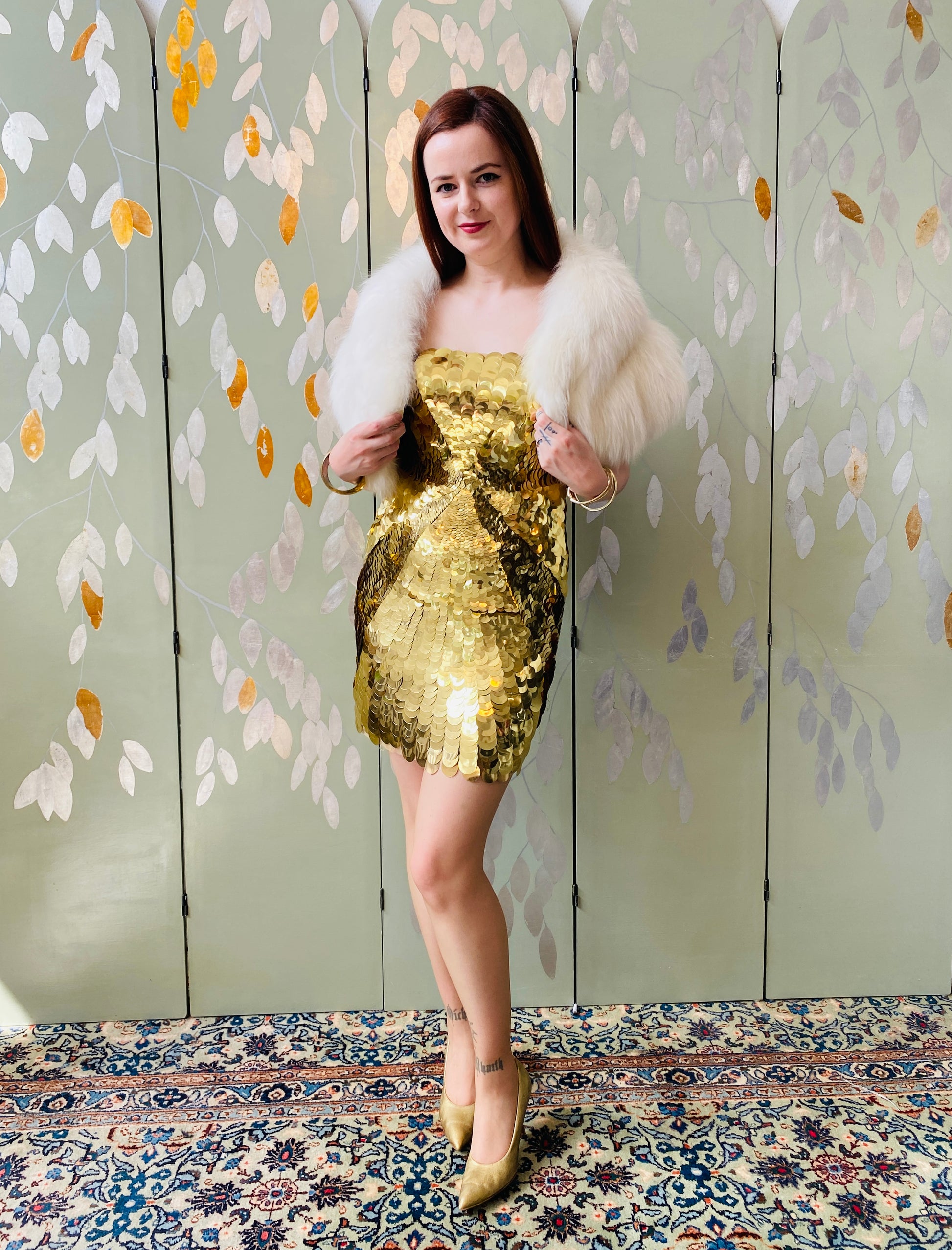 2010s Gold Sequin Strapless Party Dress, Cassandra Stone/ MacDuggal Co Ian Drummond Vintage 2010s Gold Sequin Strapless Party Dress, Cassandra Stone/ MacDuggal Co Ian Drummond Vintage