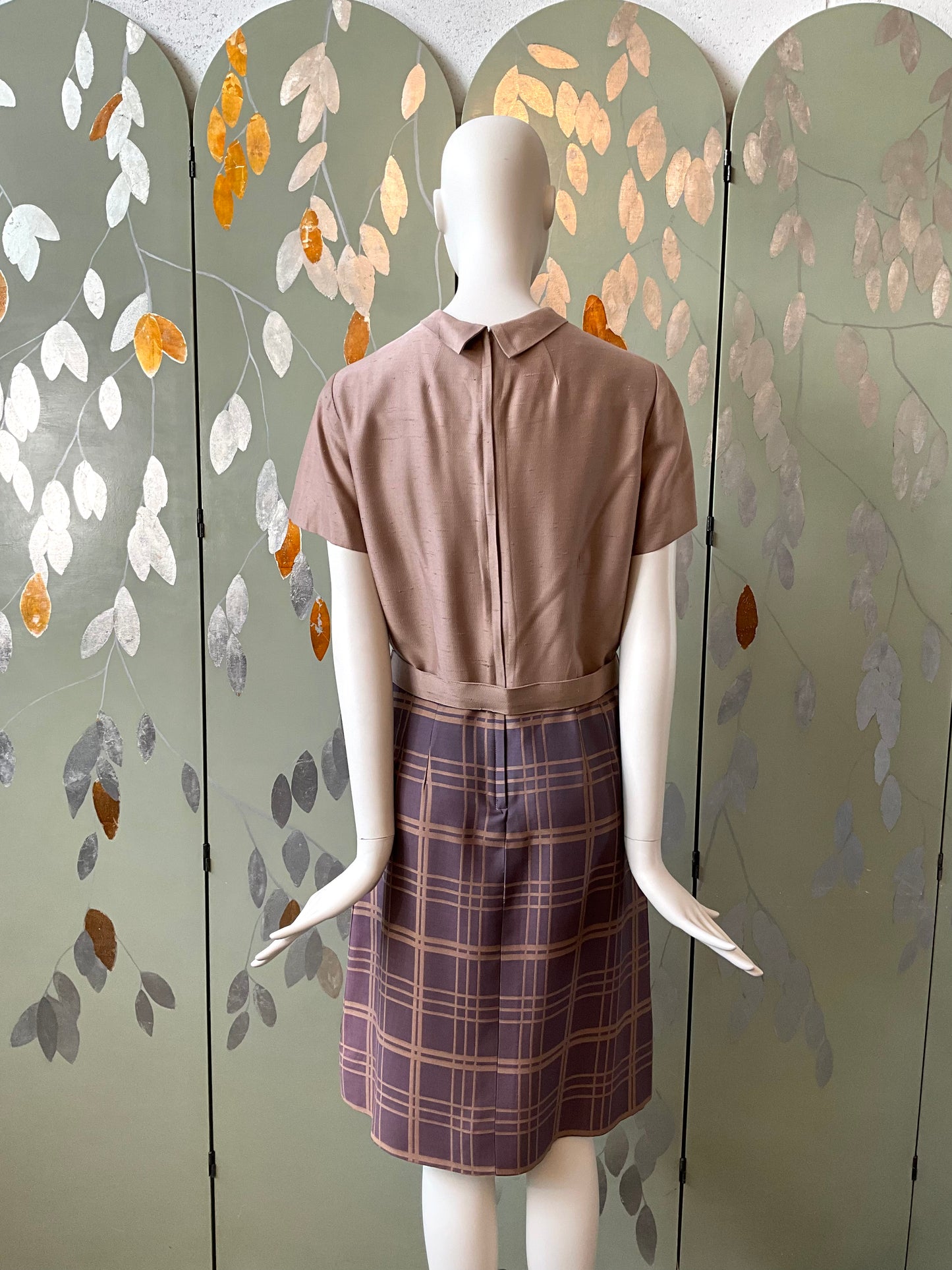 Vintage 1960s 2-PC Plum Check Dress and Jacket Set, Large 