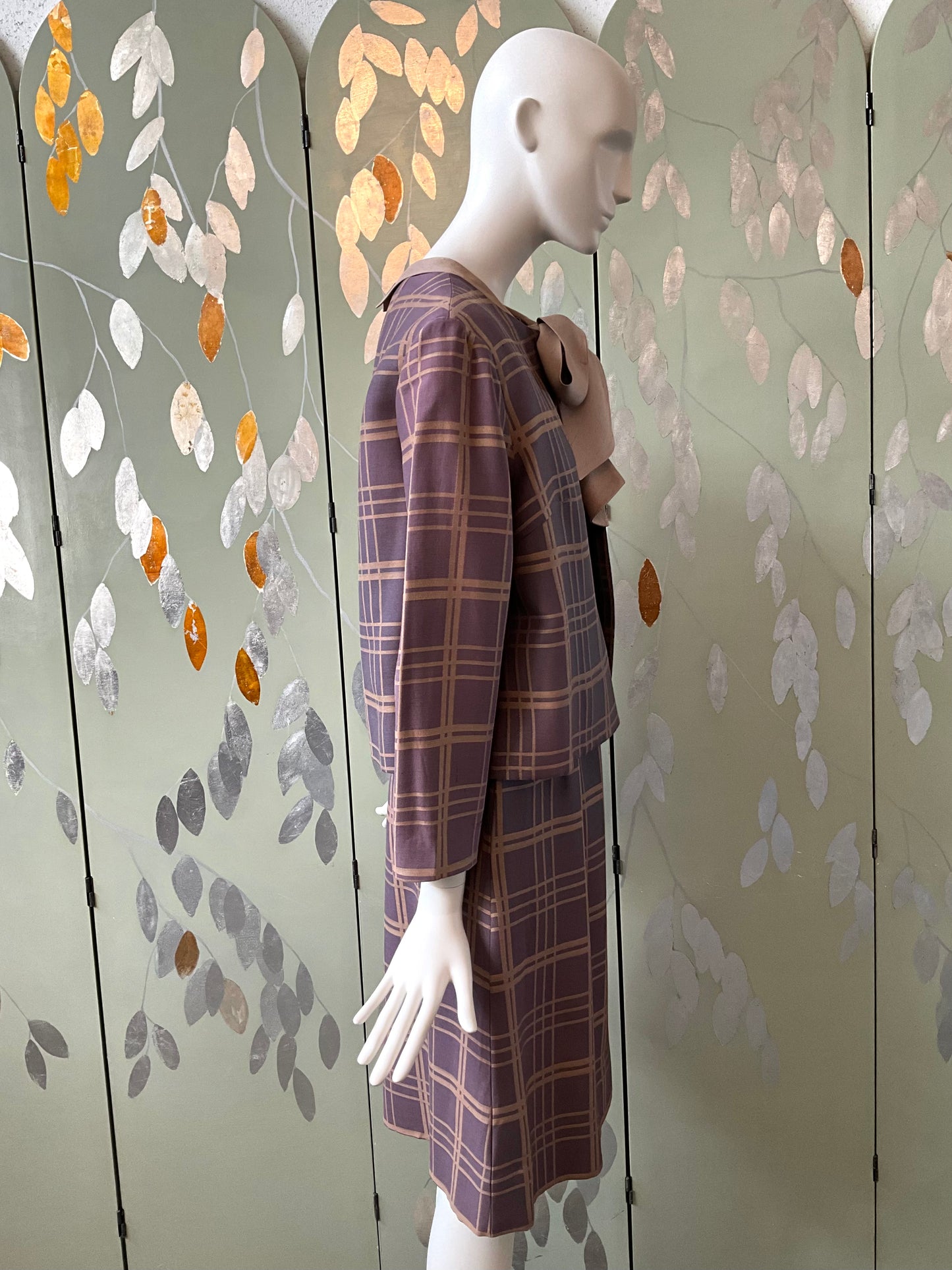 Vintage 1960s 2-PC Plum Check Dress and Jacket Set, Large 