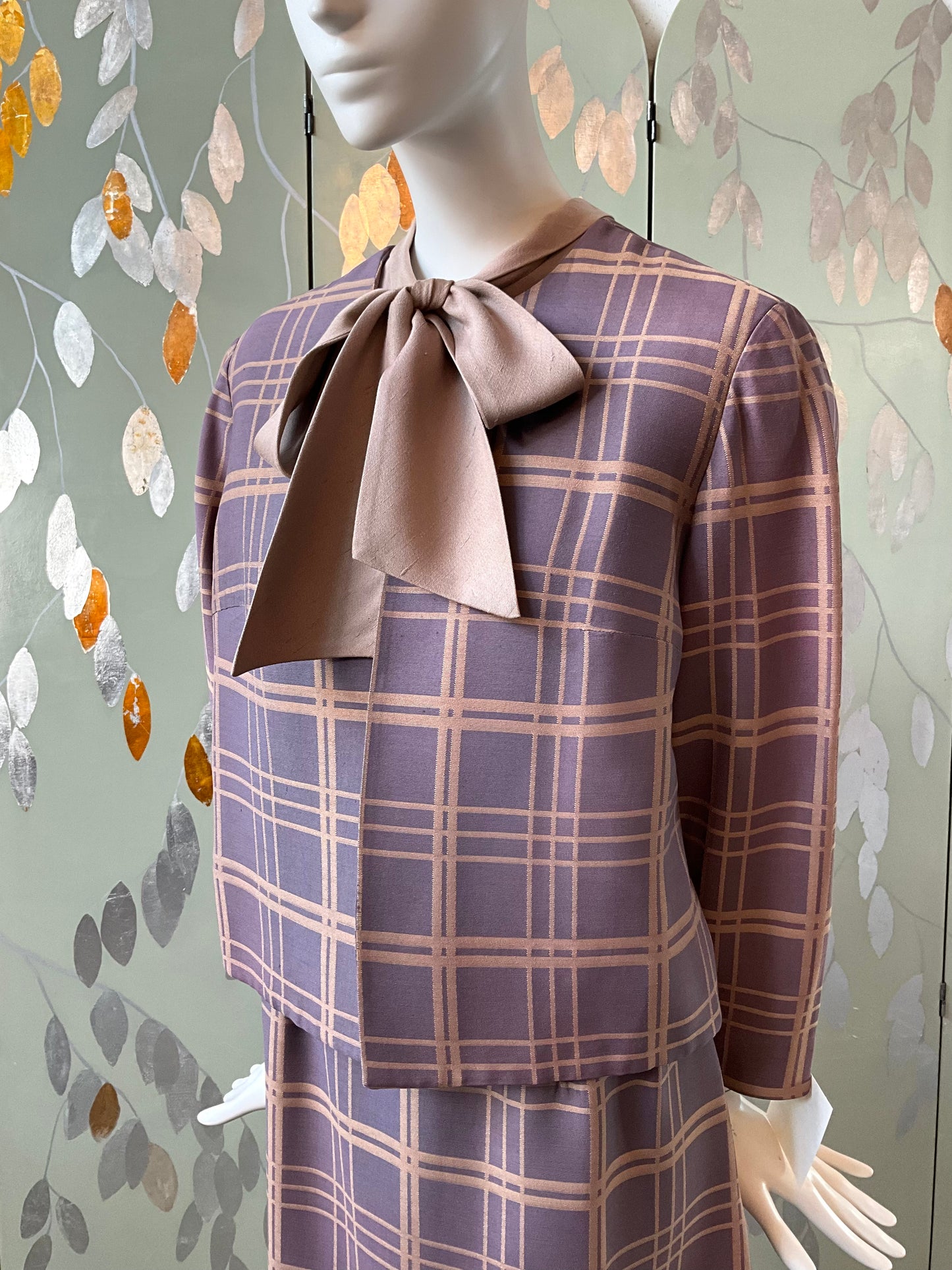 Vintage 1960s 2-PC Plum Check Dress and Jacket Set, Large 