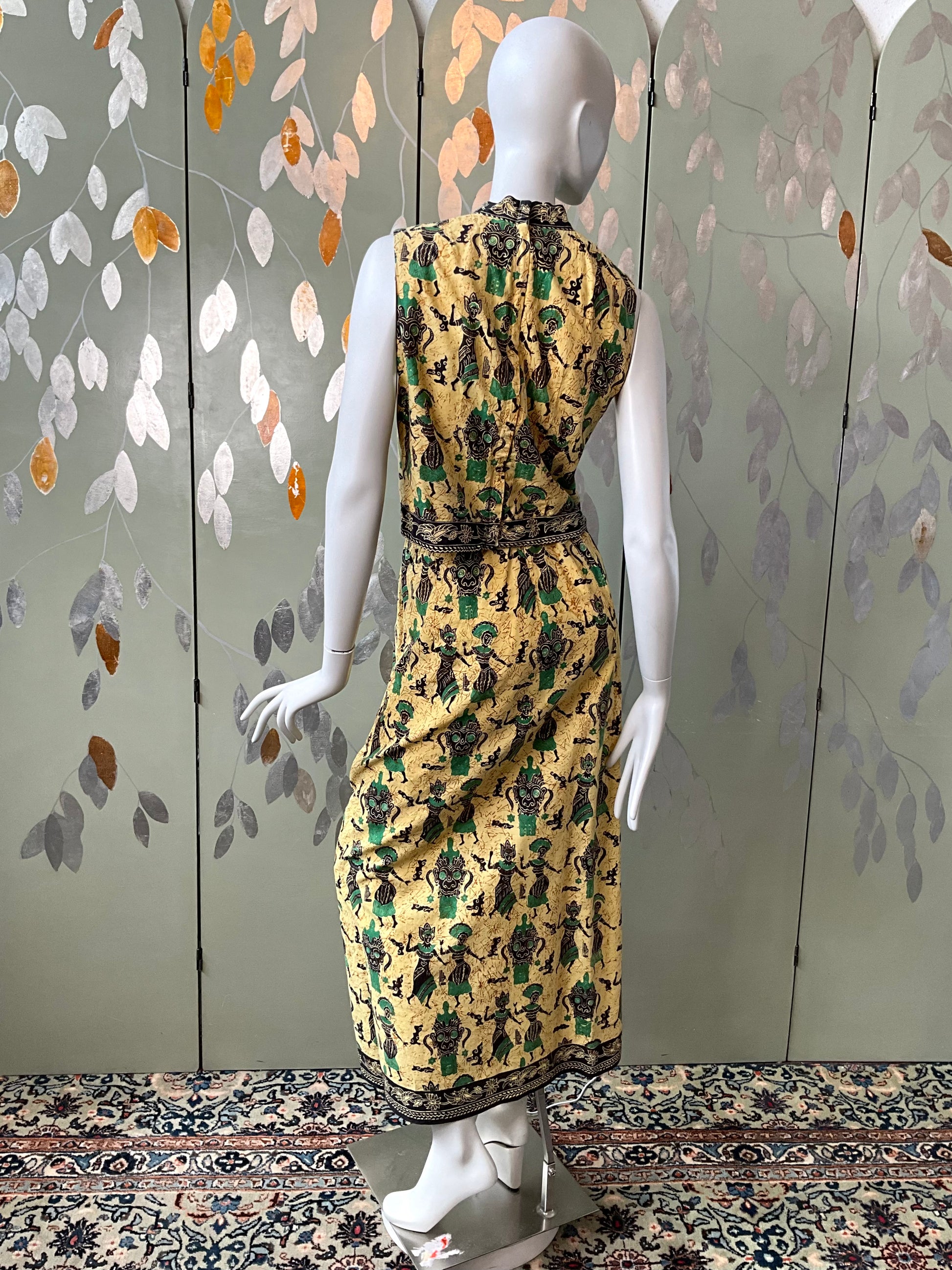 Vintage 1960s Yellow Cotton Print Top and Maxi Skirt Set, Small 