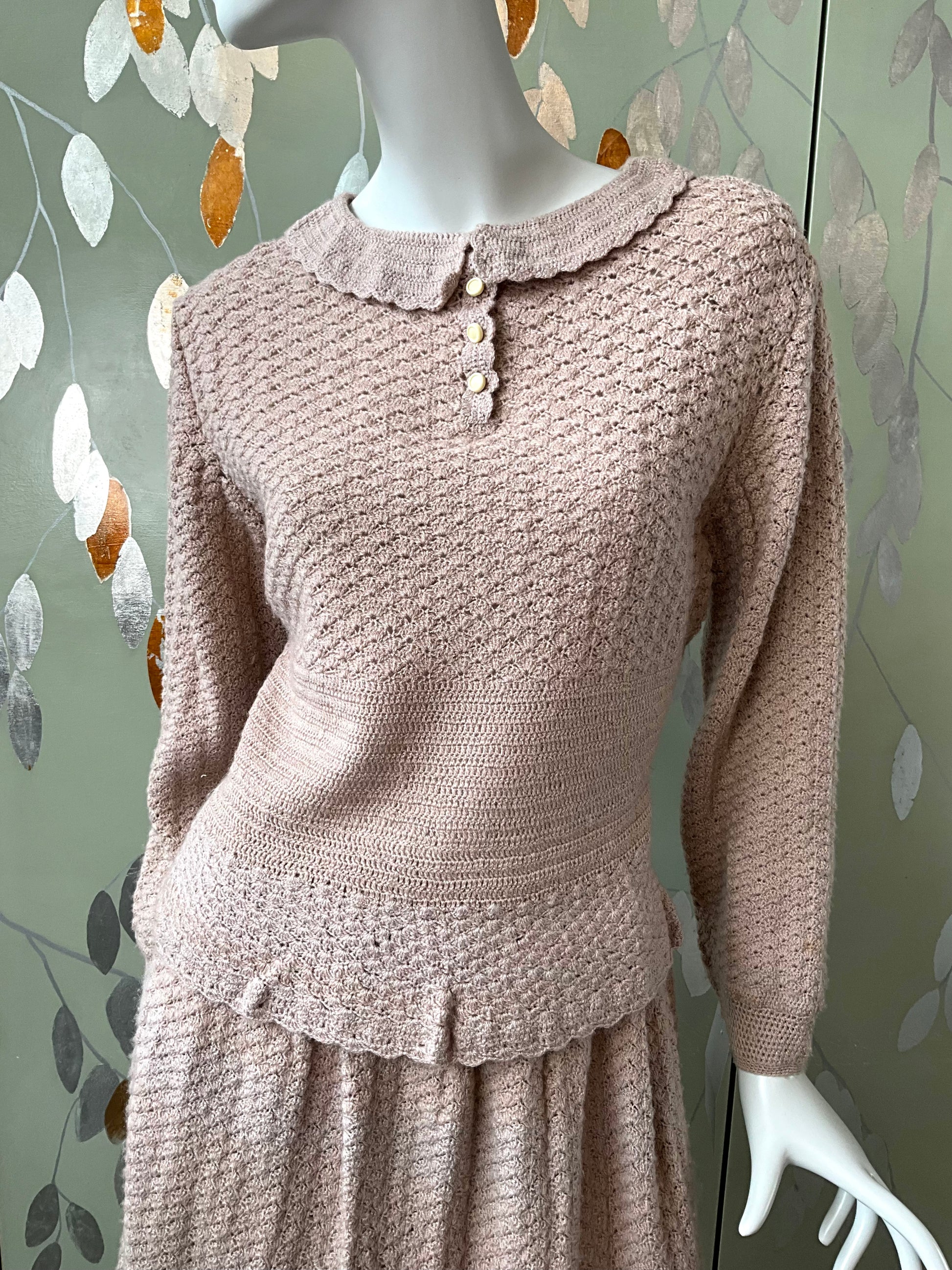 Vintage 1980s Pink Knit Top and Skirt Set, Medium