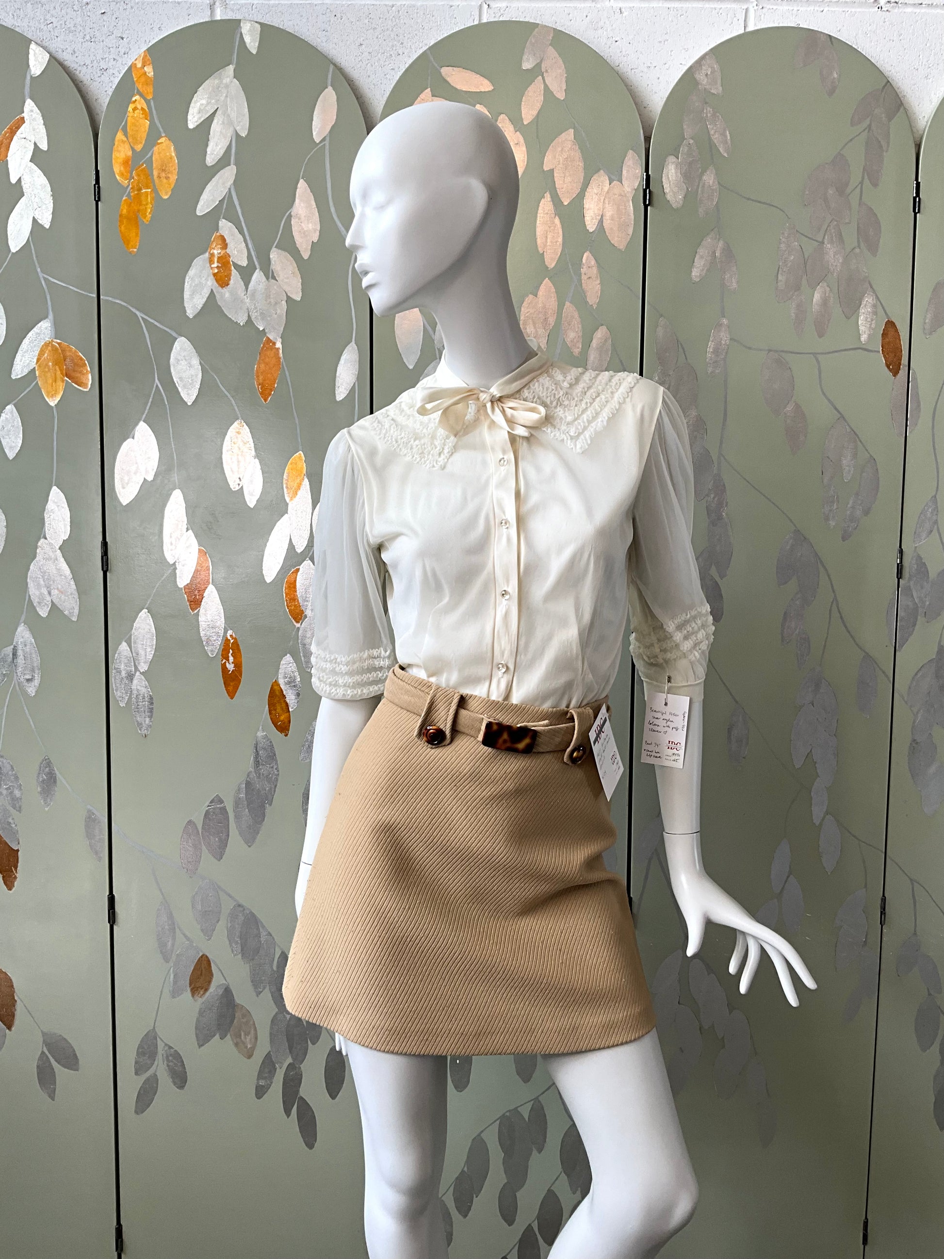 Vintage 1950s Cream Puff Sleeve Blouse, Small