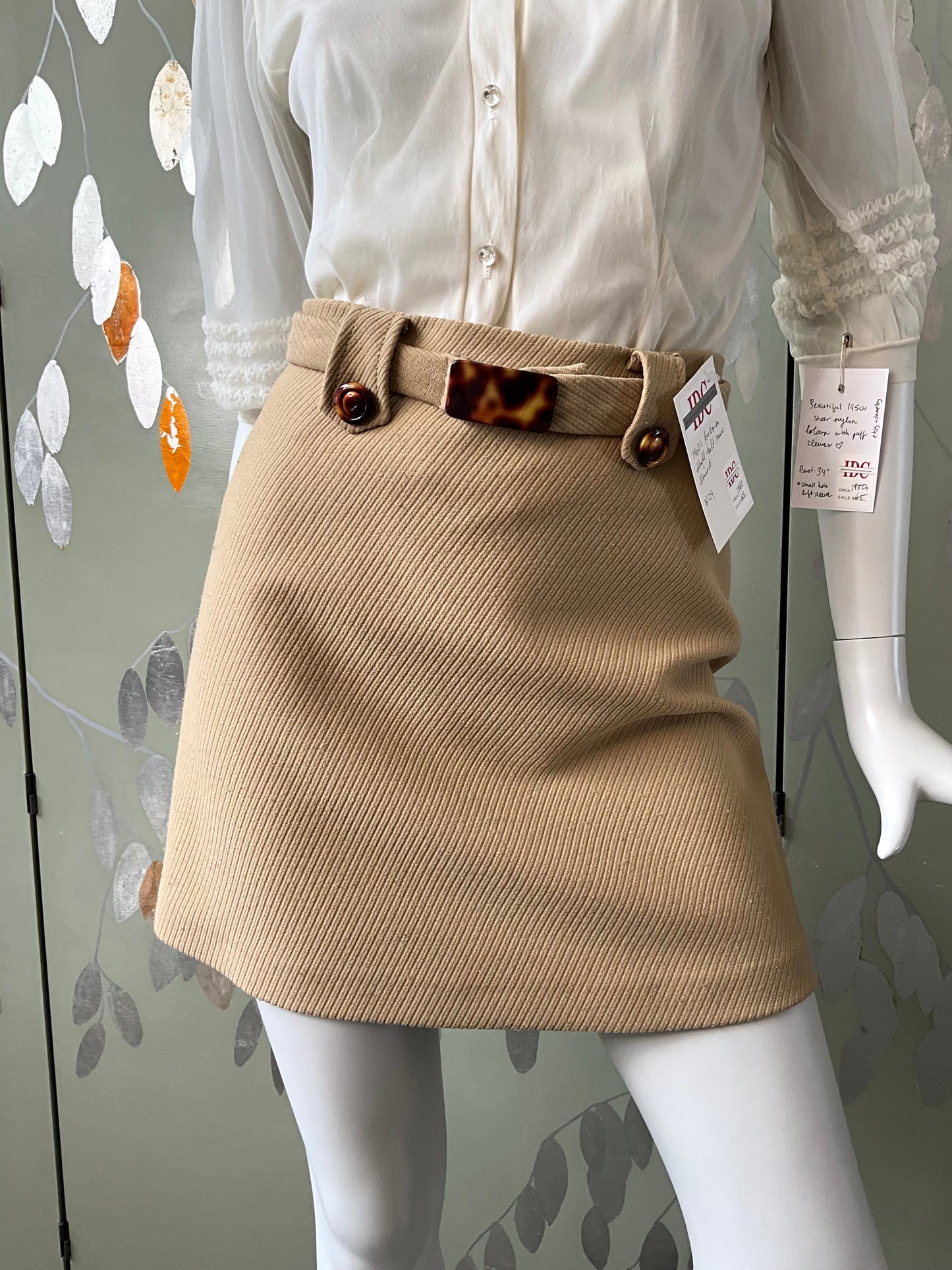 Vintage 90s Does 60s Camel Mini Skirt, XS