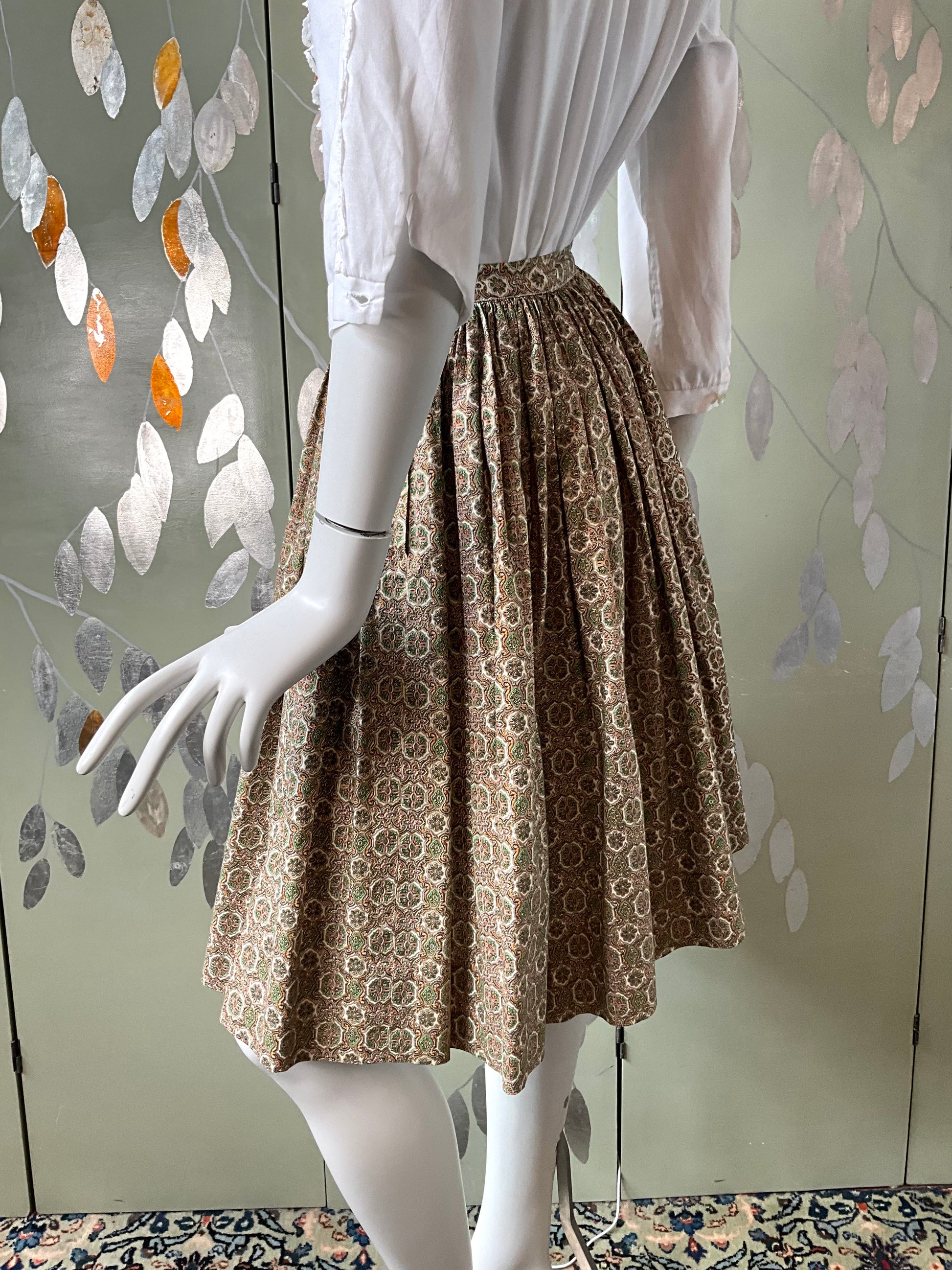 Vintage 1960s Full Cotton Medallion Print Skirt, XS