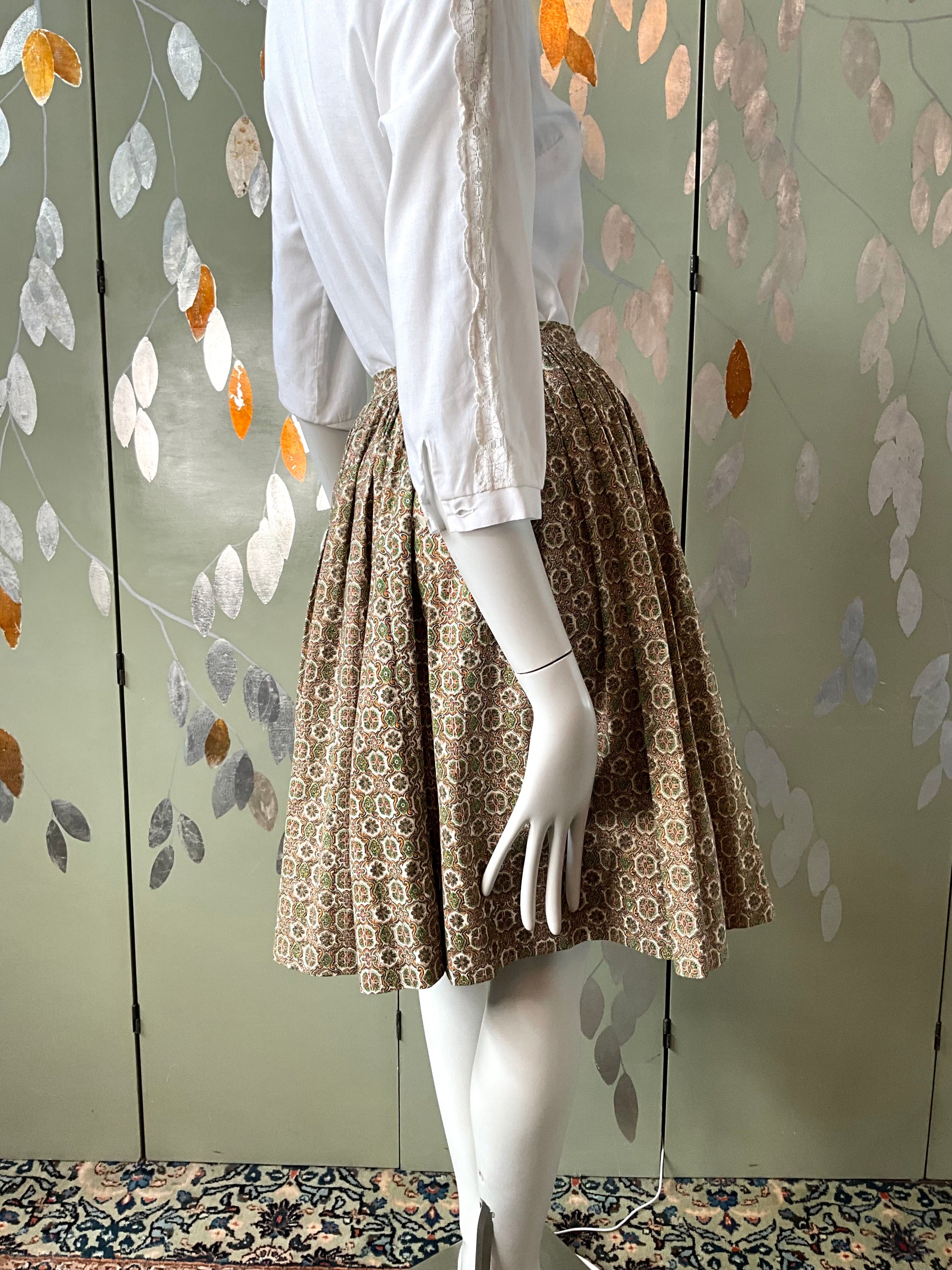 Vintage 1960s Full Cotton Medallion Print Skirt, XS