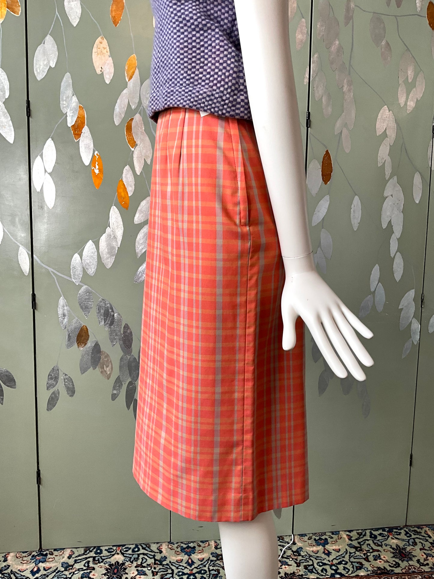 Vintage 1960s Koret Orange Plaid Pencil Skirt , XS