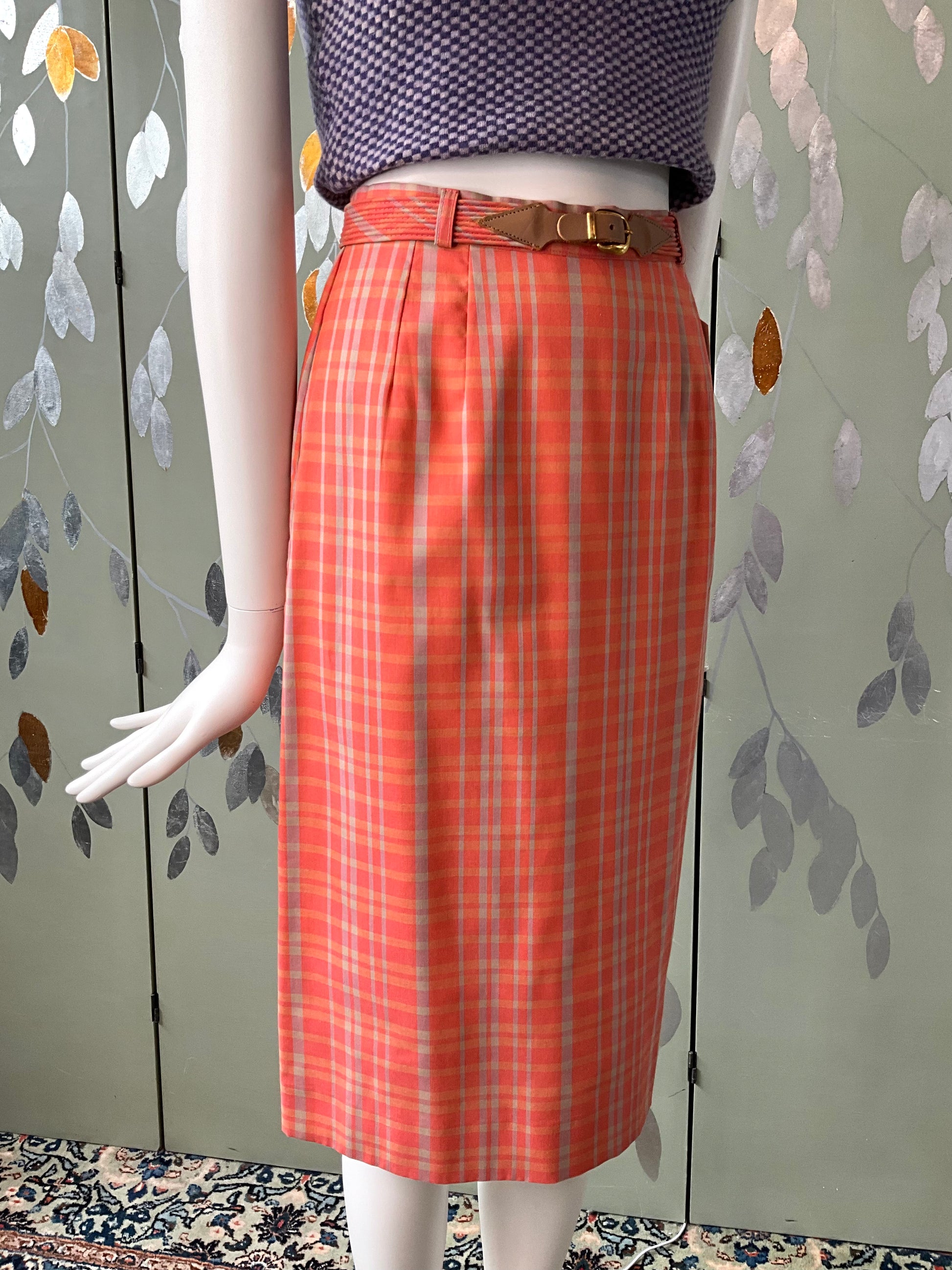 Vintage 1960s Koret Orange Plaid Pencil Skirt , XS