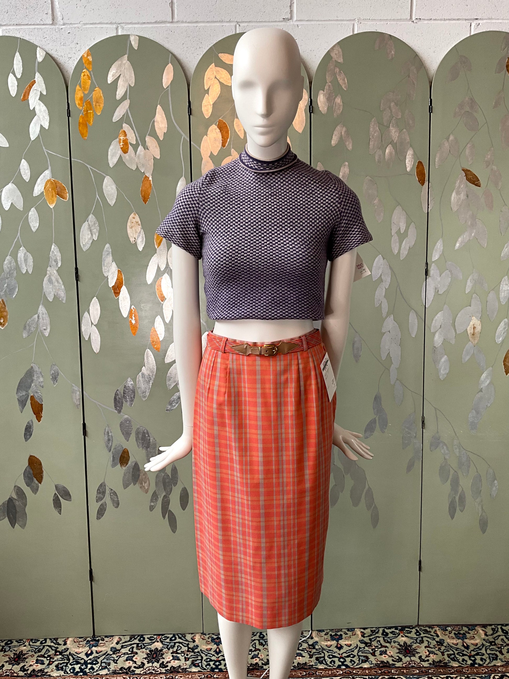 Vintage 1960s Koret Orange Plaid Pencil Skirt , XS