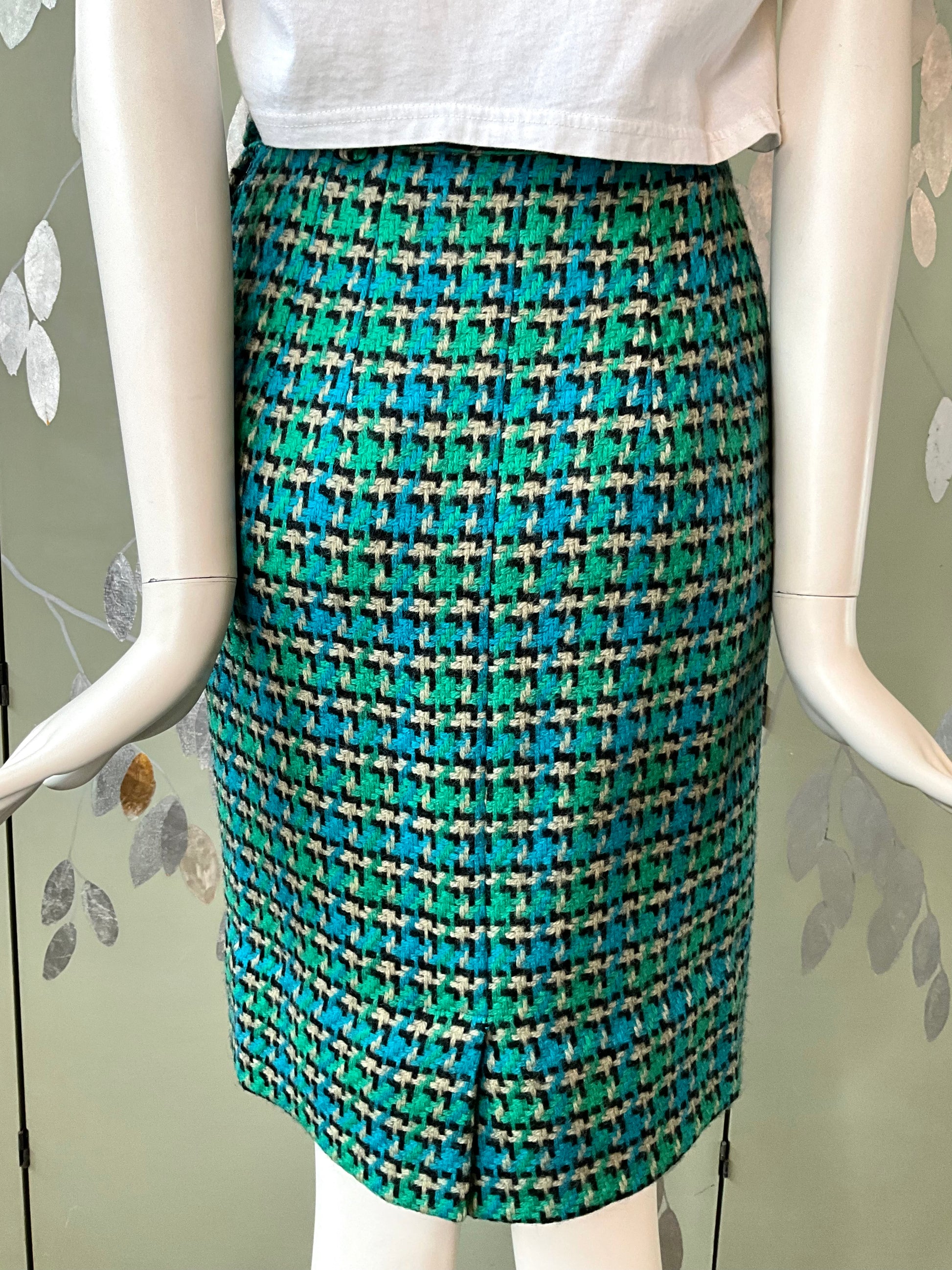 Vintage 1960s Green Blue Tweed Pencil Skirt XS Ian Drummond Vintage