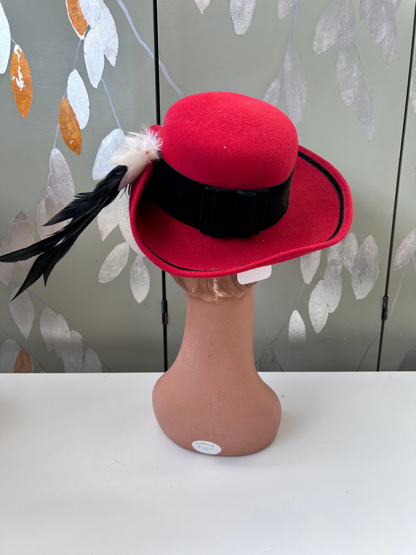 Vintage Red Hat with Feathers, Made in Austria
