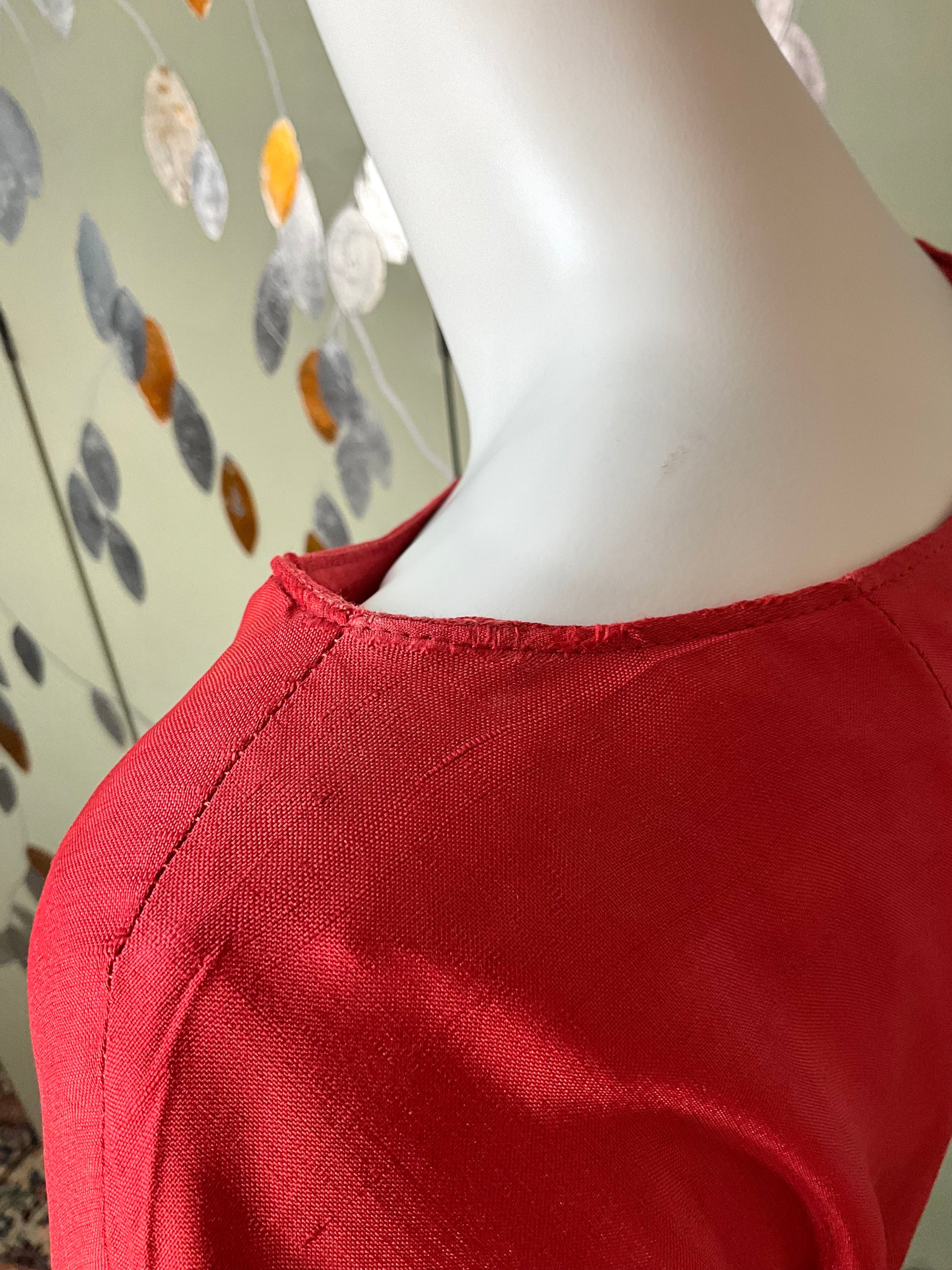 Vintage 1960s Carmine Red Silk Beaded Top, M