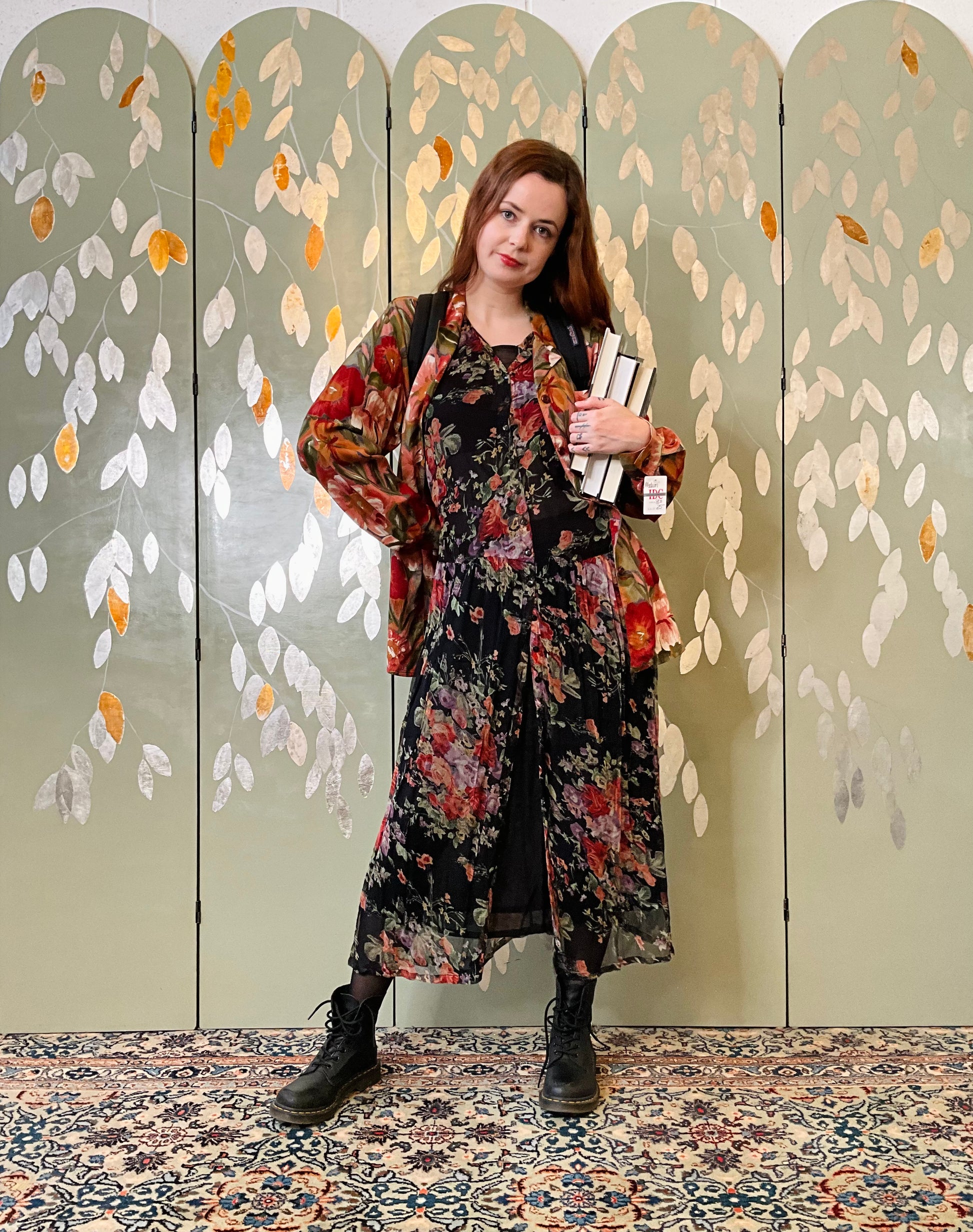 Vintage 1990s Black Floral Sheer Rayon Dress, M/L Ian Drummond Vintage Vintage 1990s Black Floral Sheer Rayon Dress, M/L Ian Drummond Vintage