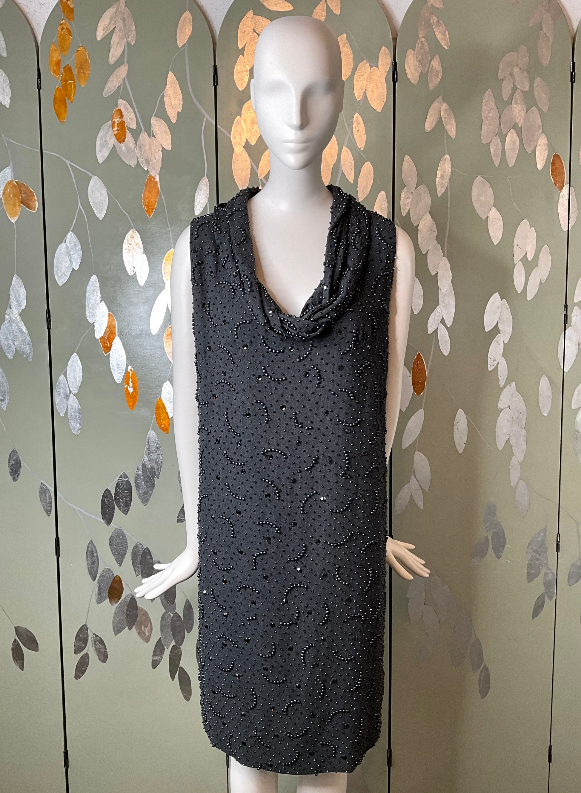 Vintage 1960s Grey Beaded Shift Party Dress, Medium Vintage 1960s Grey Beaded Shift Party Dress, Medium