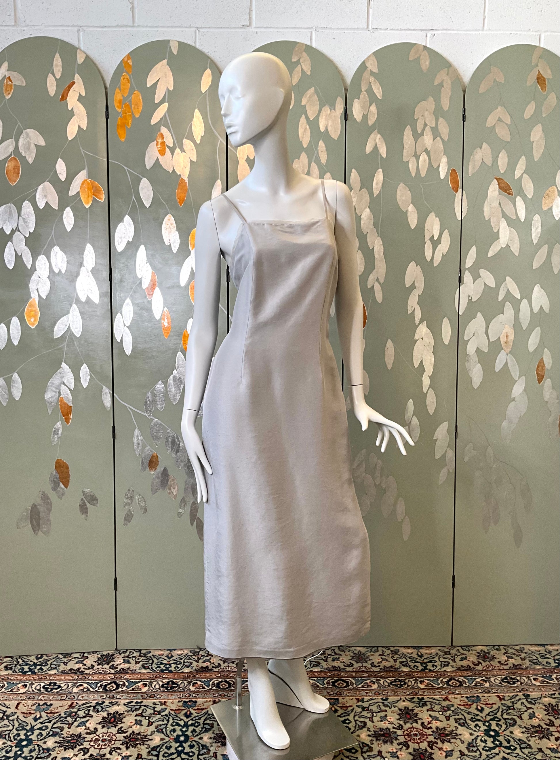 Vintage 1990s Grey Silk Evening Slip Dress, Large 