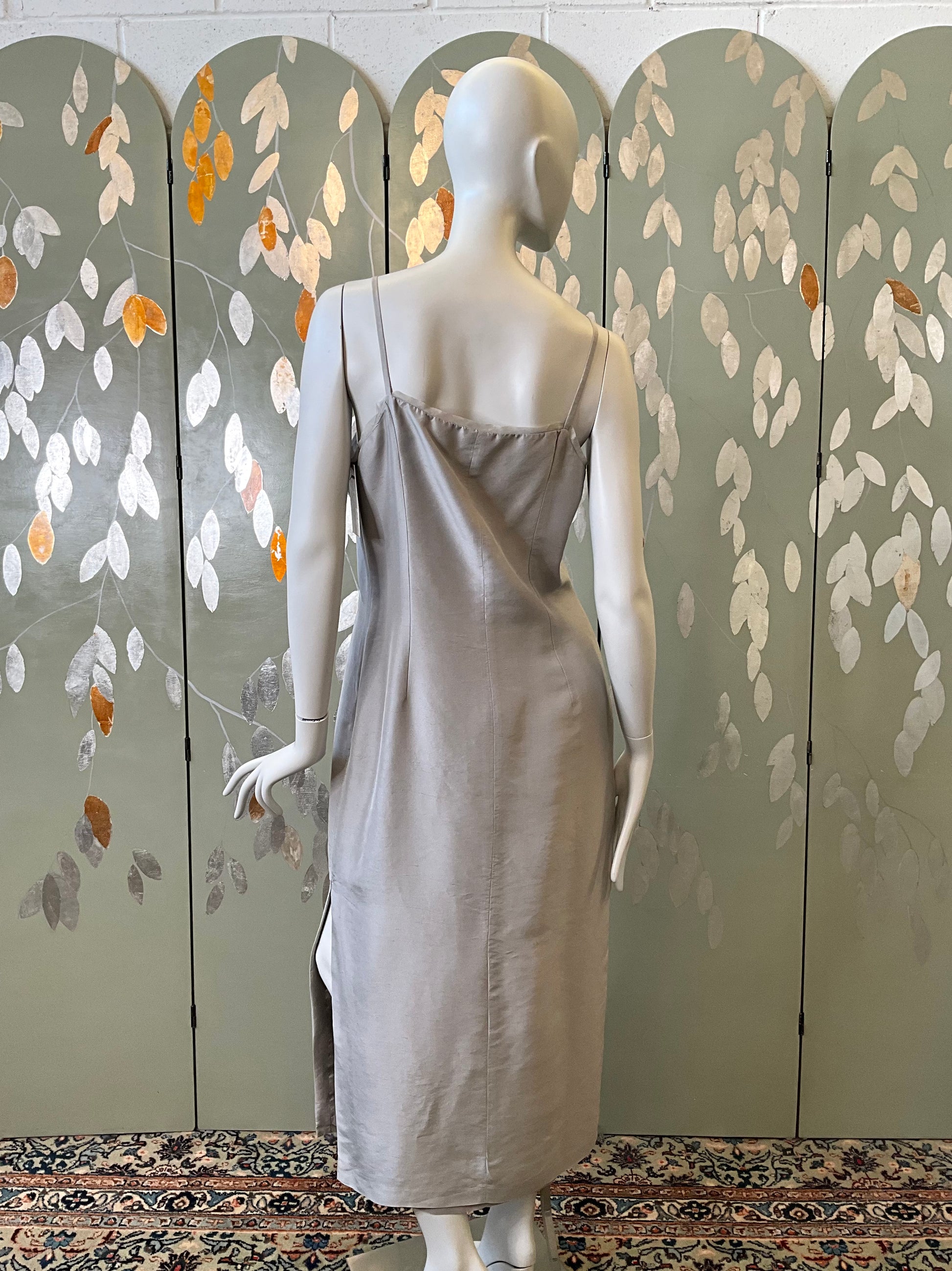 Vintage 1990s Grey Silk Evening Slip Dress, Large 