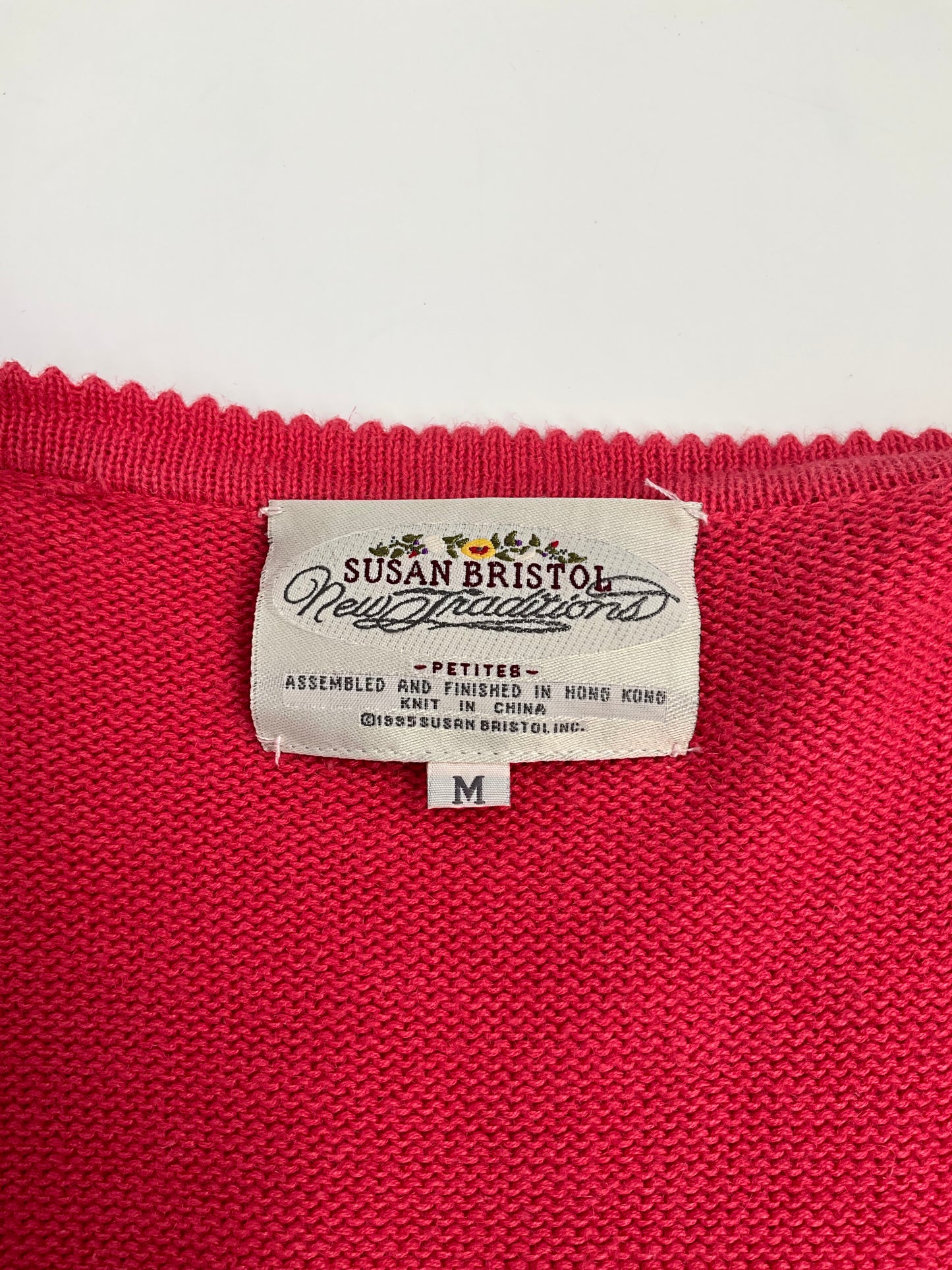 Vintage 1990s Pink Floral Sweater Vest, Susan Bristol, Medium 