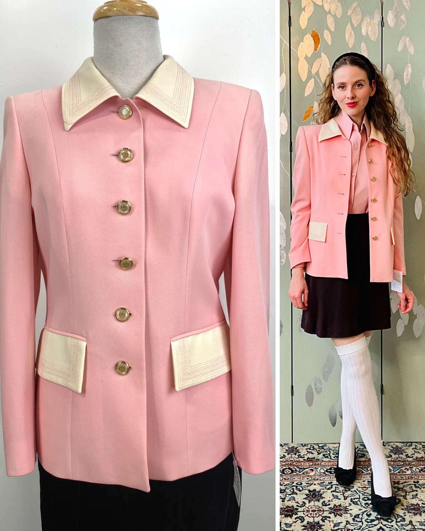 Vintage 1990s Pink/Cream Escada Blazer, Medium. Cher Horowitz Clueless style blazer. 