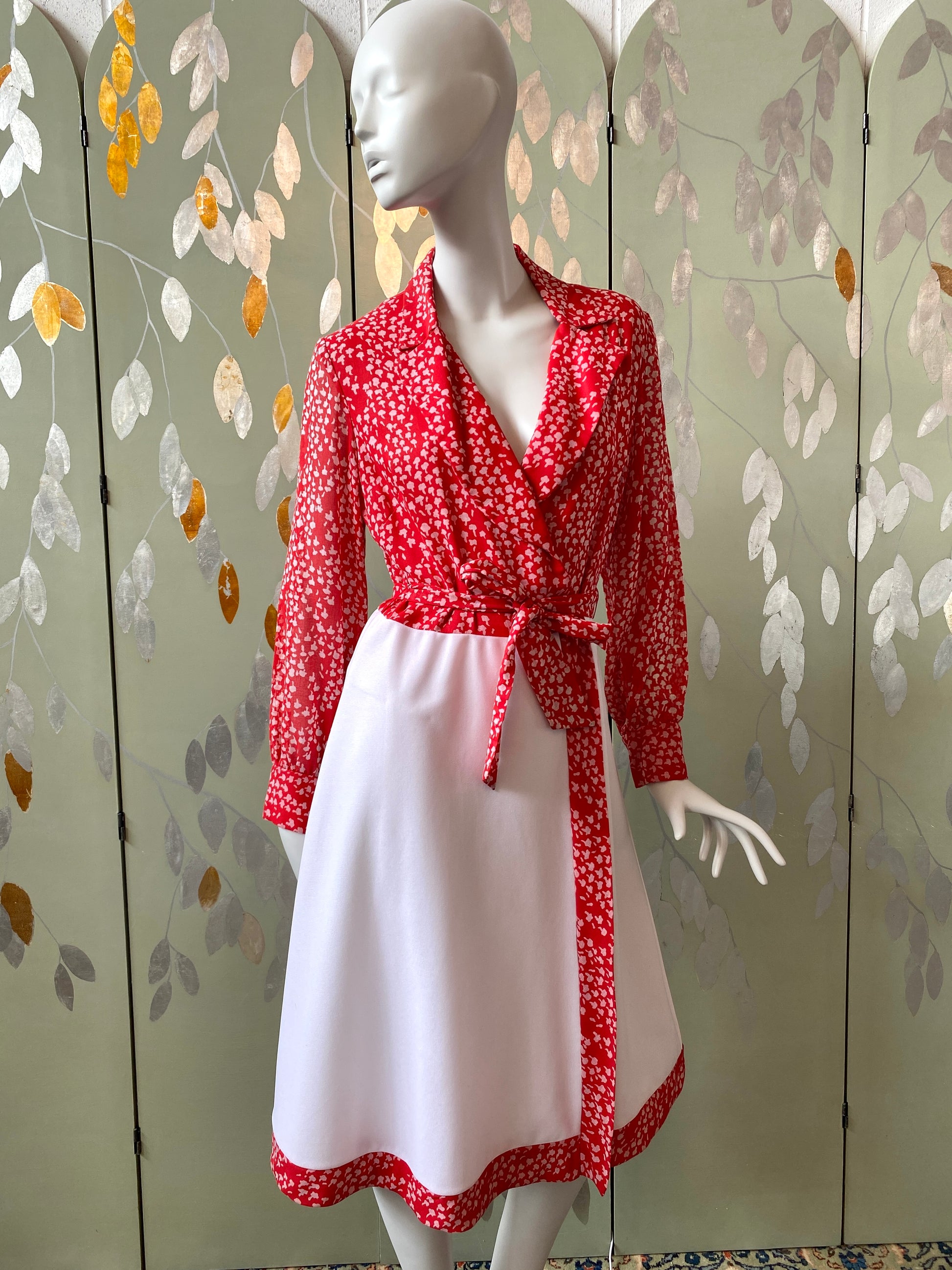 Vintage 1970s Red & White Wrap Dress