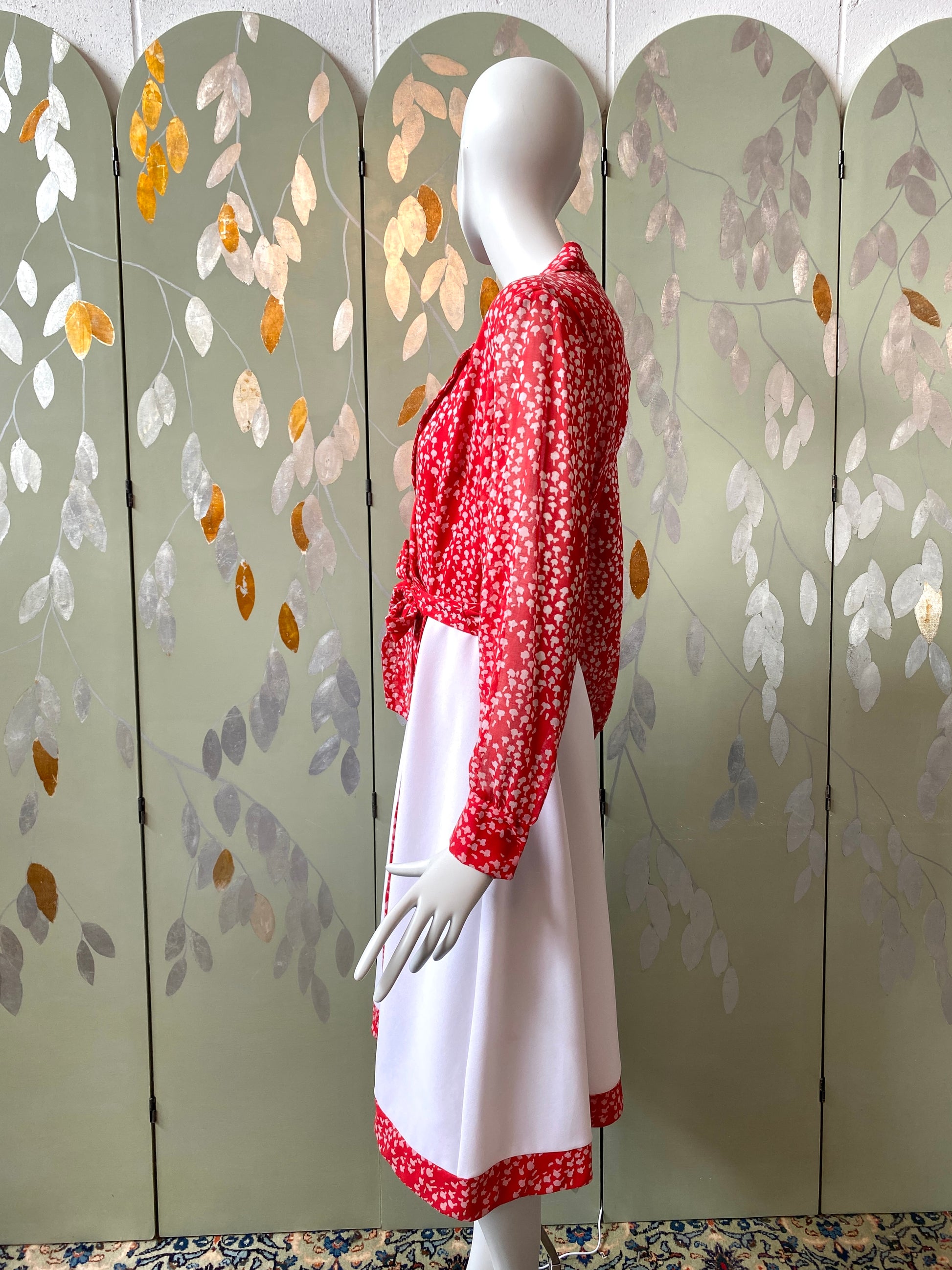 Vintage 1970s Red & White Wrap Dress